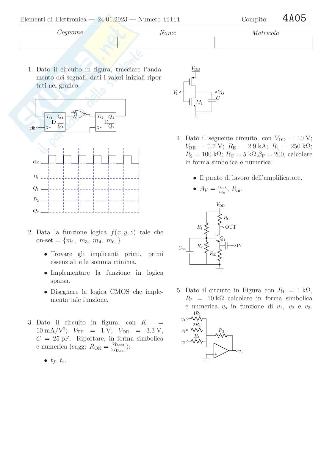 Esercizi svolti delle prove d’esame di Elettronica Pag. 1