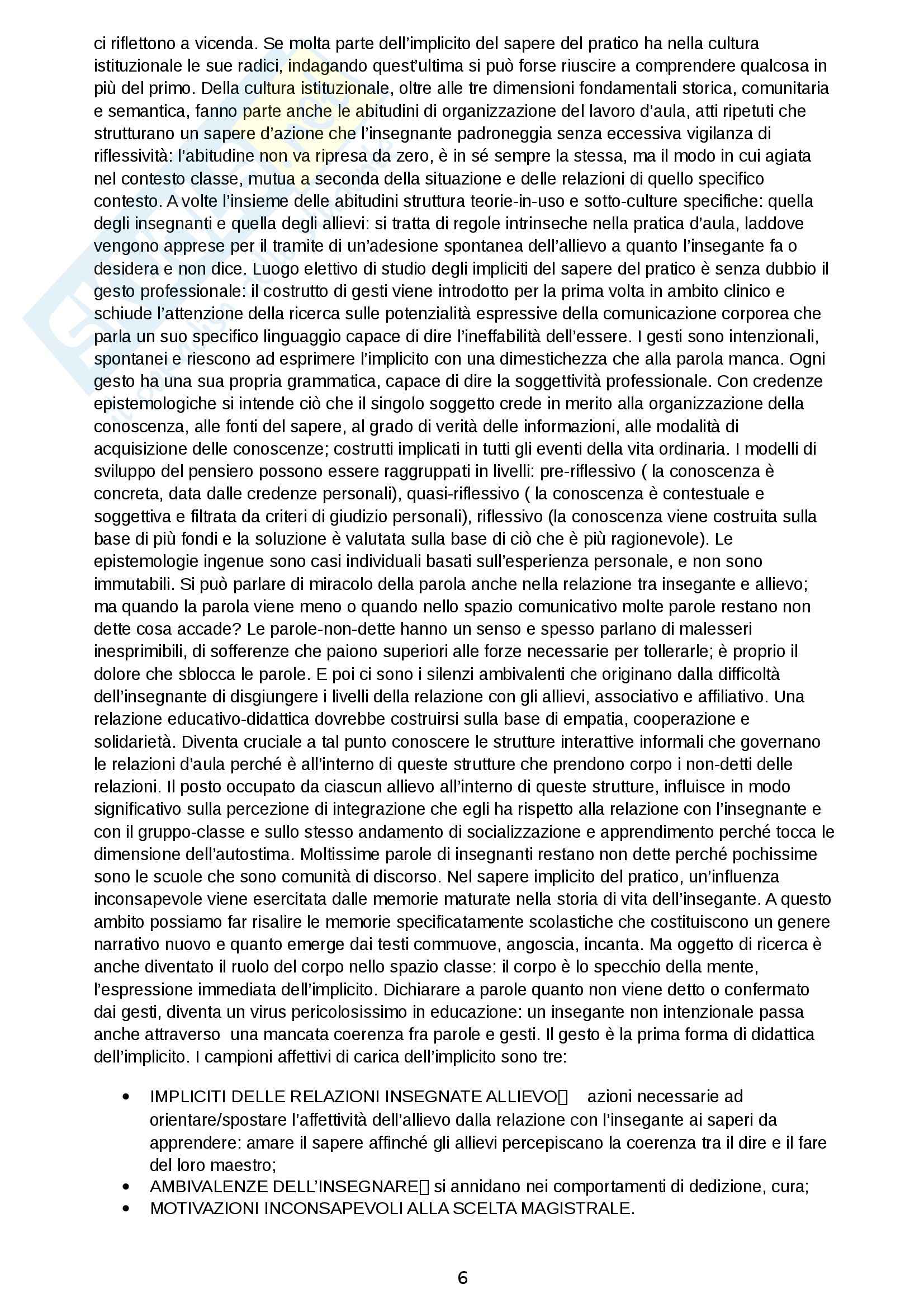 Riassunto esame Analisi dei contesti formativi, prof. Versace, libro consigliato La didattica dell'implicito. Ciò che l'insegnante non sa, Perla Pag. 6