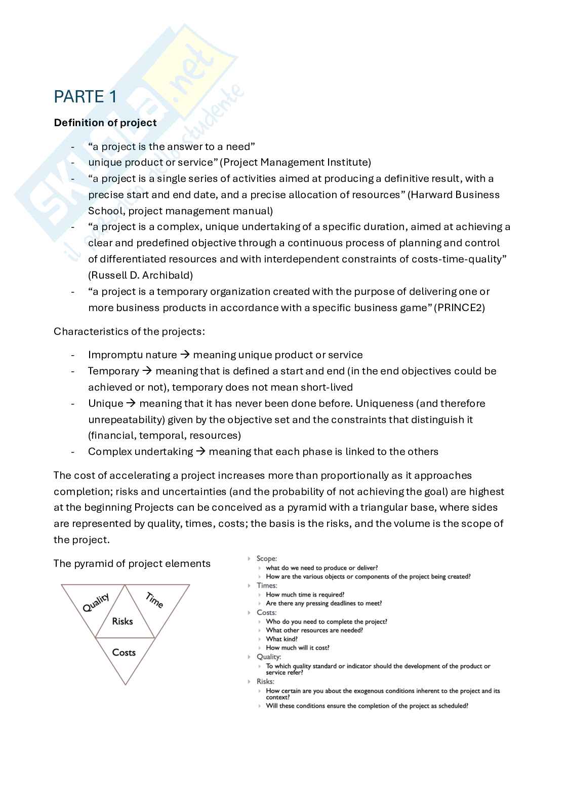 Appunti Project management (in inglese) Pag. 1