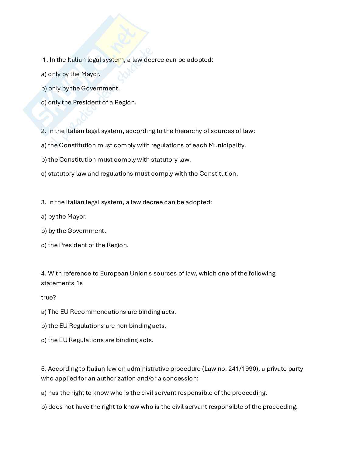 Multiple choice questions Pag. 1