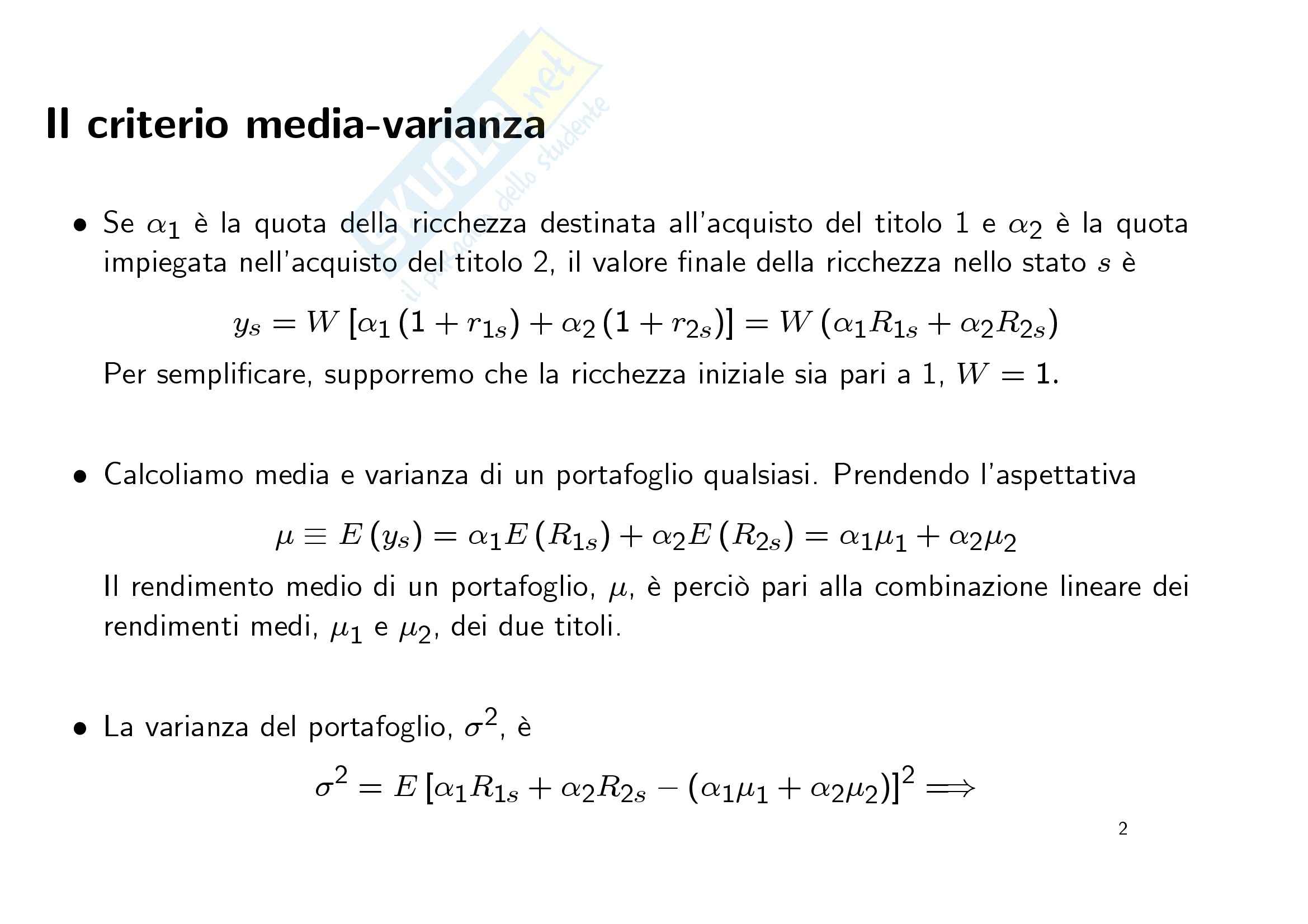 Economia finanziaria - il modello CAPM Pag. 2