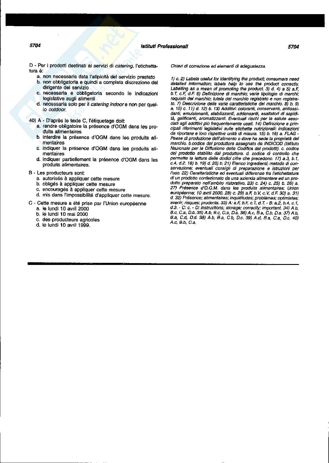 Terza prova IPSSAR - Simulazione di varie tipologie di quesiti Pag. 6