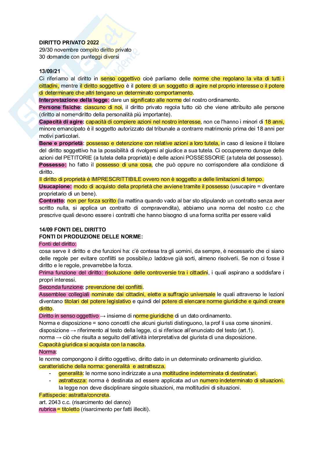 Diritto privato  Pag. 1