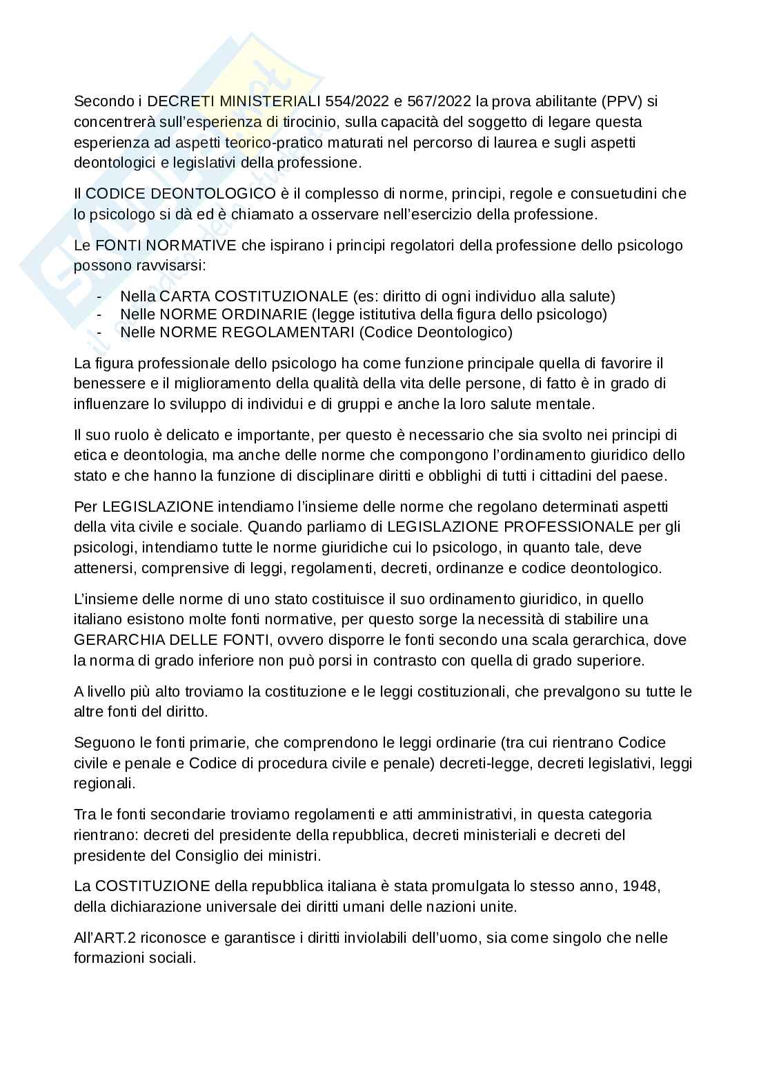 Appunti di Legislazione e deontologia per la prova pratica valutativa di abilitazione alla professione di psicologo  Pag. 2