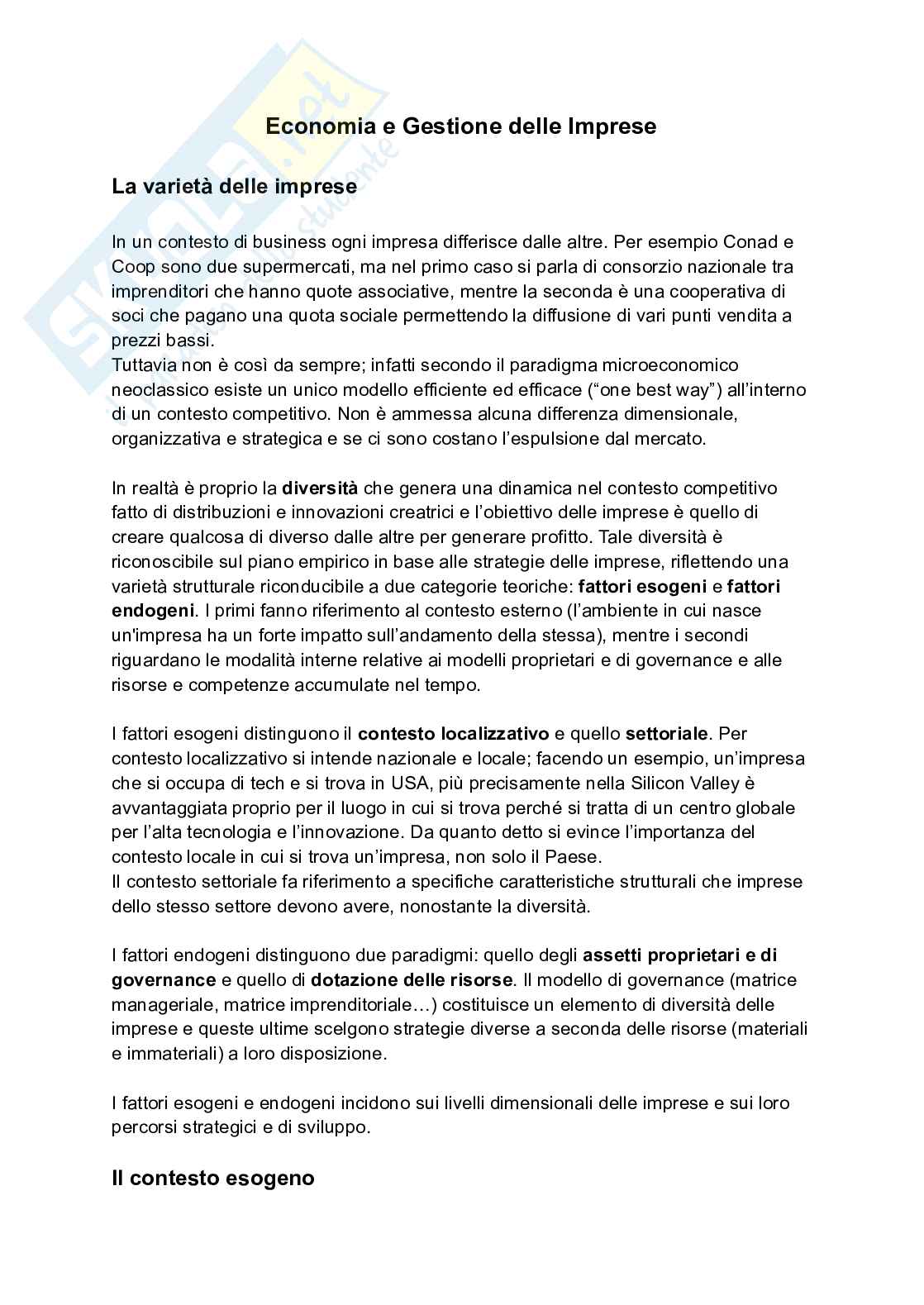 Appunti completi di Economia e gestione delle imprese Pag. 1