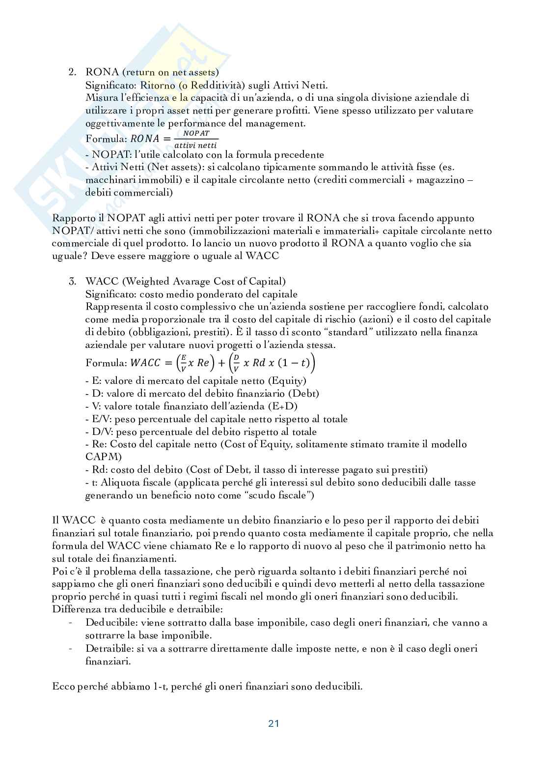Riassunto esame Controllo di gestione, Prof. Manetti Giacomo, libro consigliato Programmazione e controllo, Arcari Pag. 21