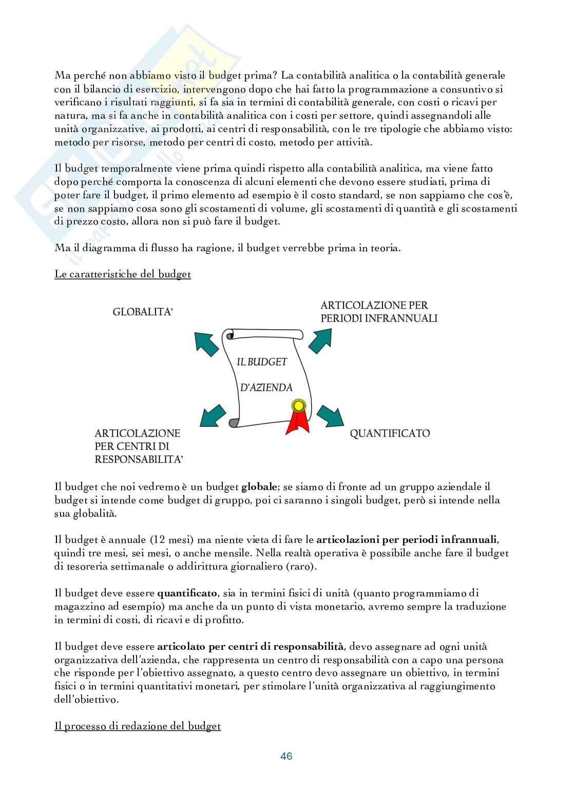 Riassunto esame Controllo di gestione, Prof. Manetti Giacomo, libro consigliato Programmazione e controllo, Arcari Pag. 46
