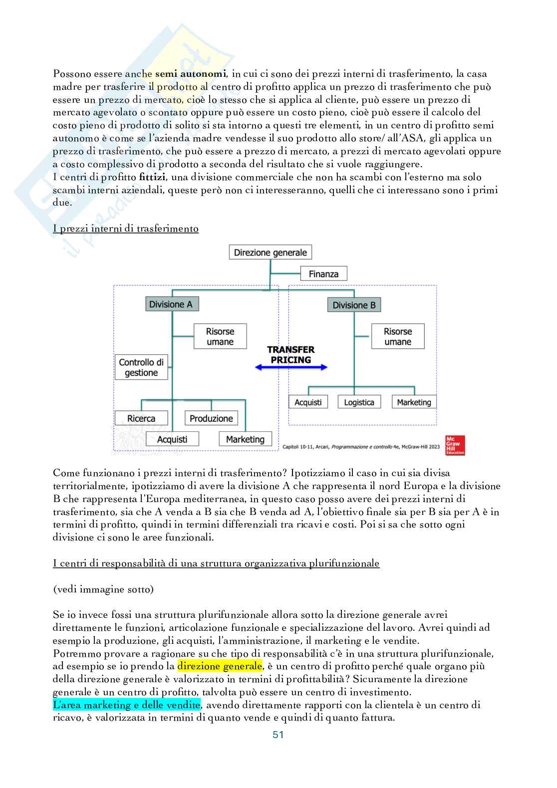 Riassunto esame Controllo di gestione, Prof. Manetti Giacomo, libro consigliato Programmazione e controllo, Arcari Pag. 51