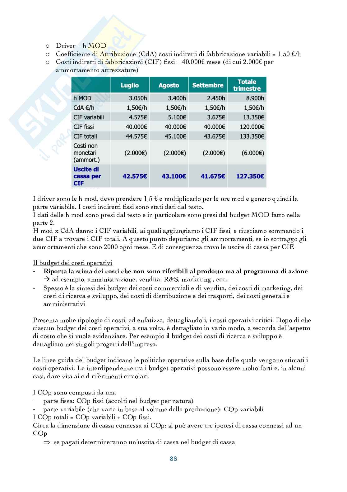 Riassunto esame Controllo di gestione, Prof. Manetti Giacomo, libro consigliato Programmazione e controllo, Arcari Pag. 86
