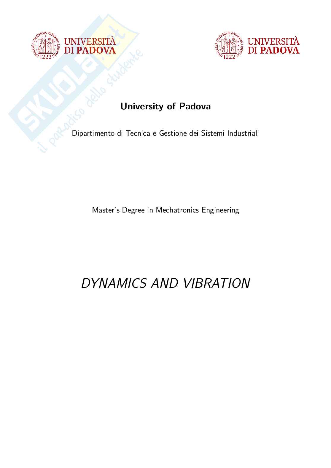 Dynamics and vibrations - Appunti Pag. 1