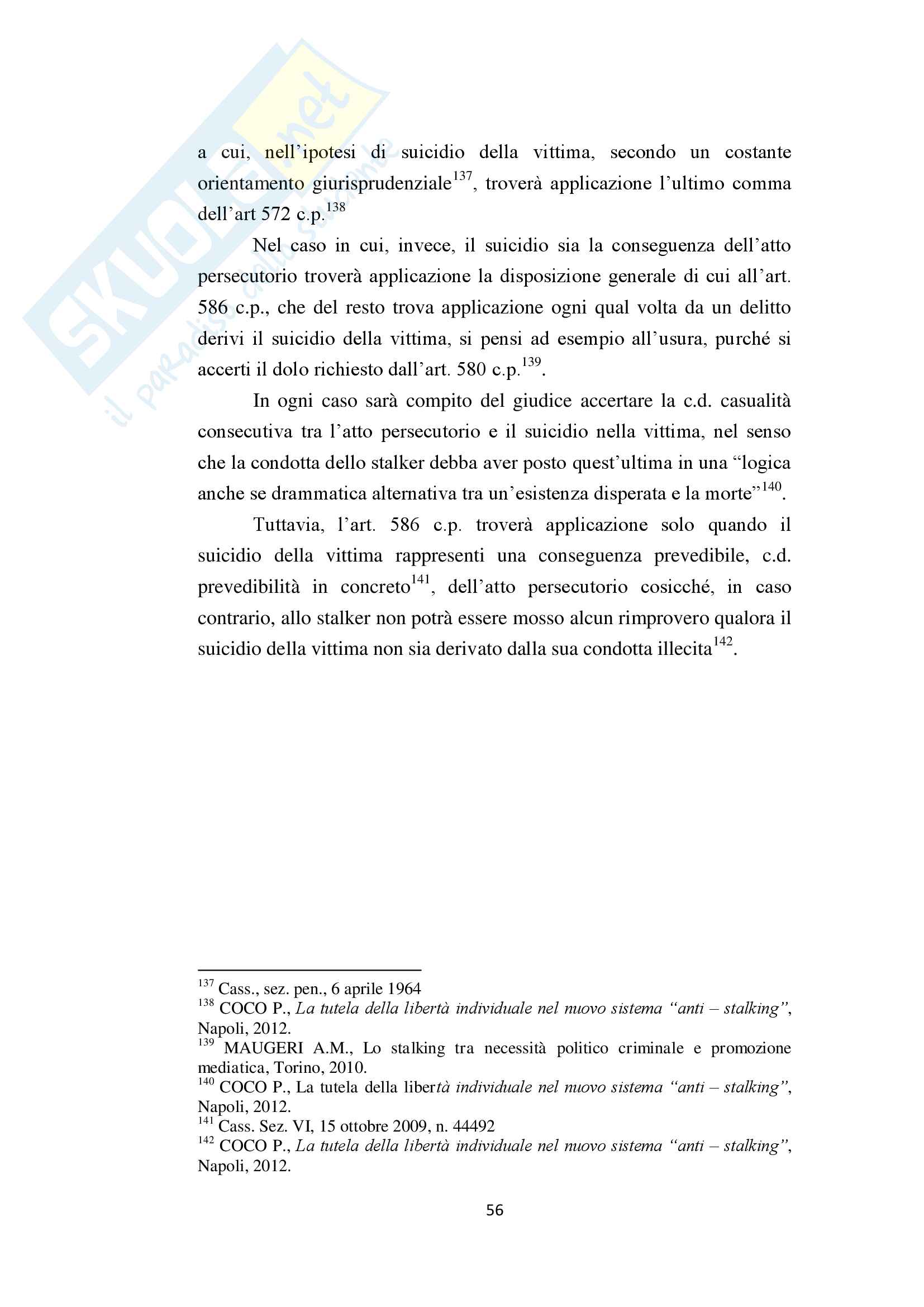 “Il delitto di atti persecutori (art. 612 bis c.p.), tra esigenze effettive di tutela e diritto penale simbolico” Pag. 56