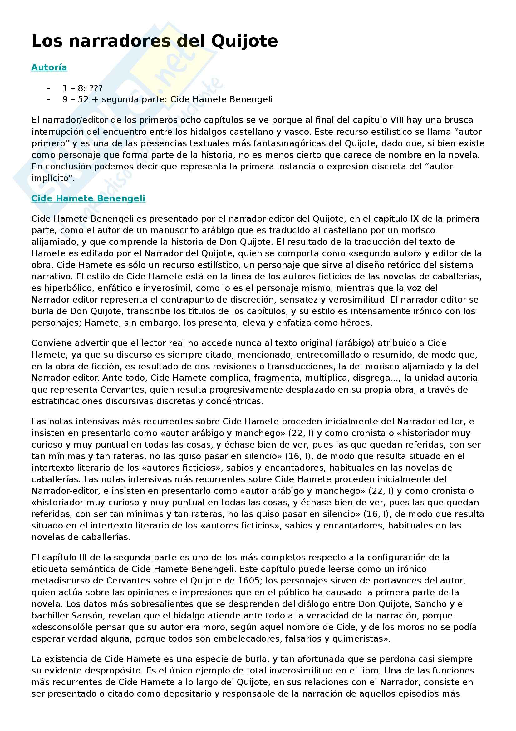 Letteratura spagnola - los narradores del Quijote Pag. 1