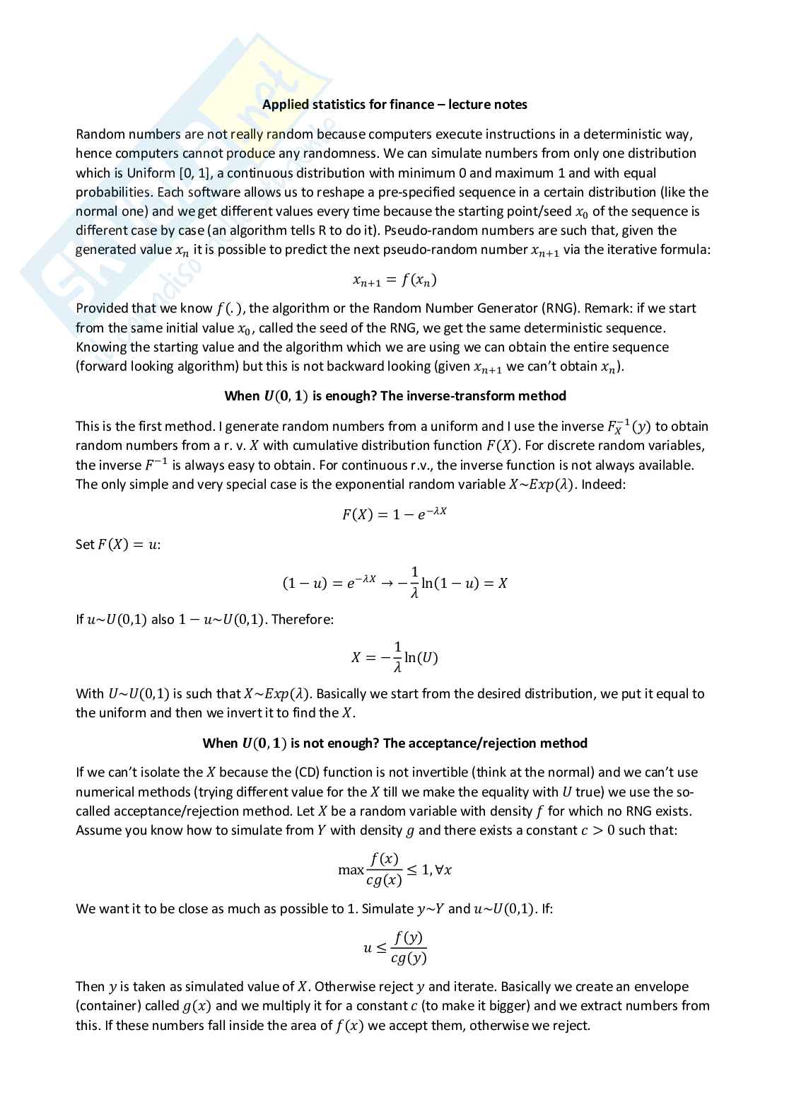 Applied Statistics for finance - Appunti completi (ENG) Pag. 1