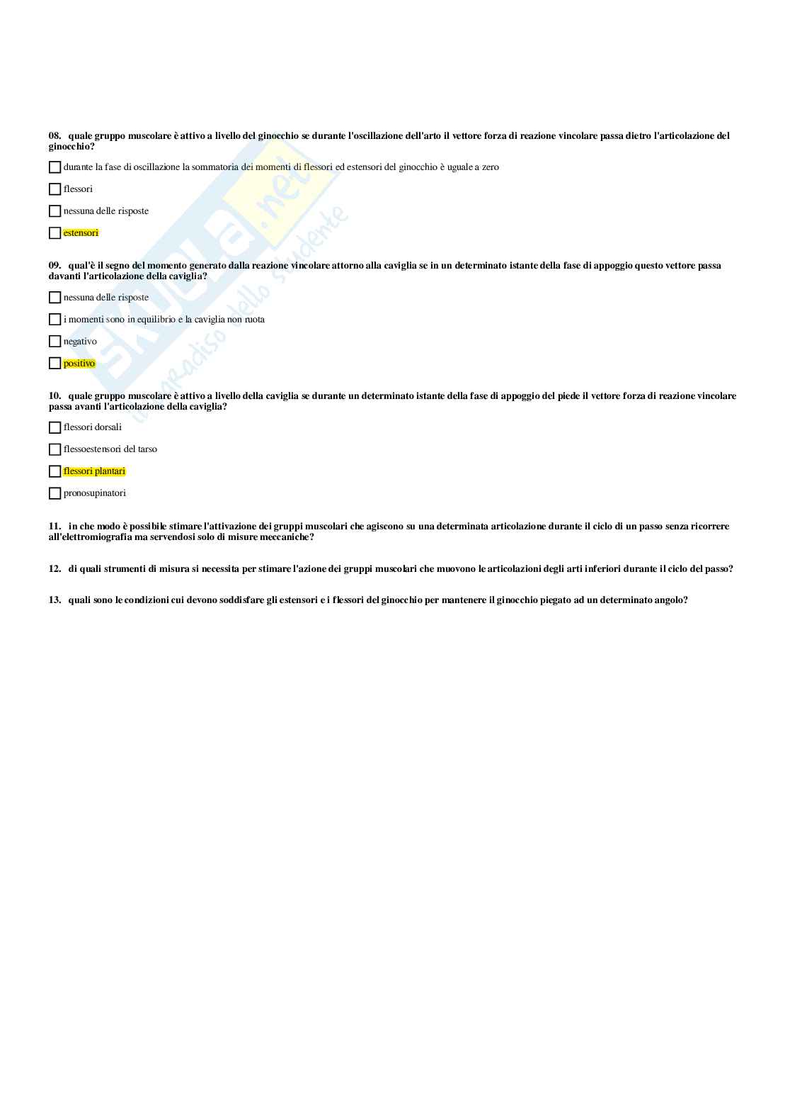 Paniere Biomeccanica - (2026) - Risposte multiple corrette Pag. 46