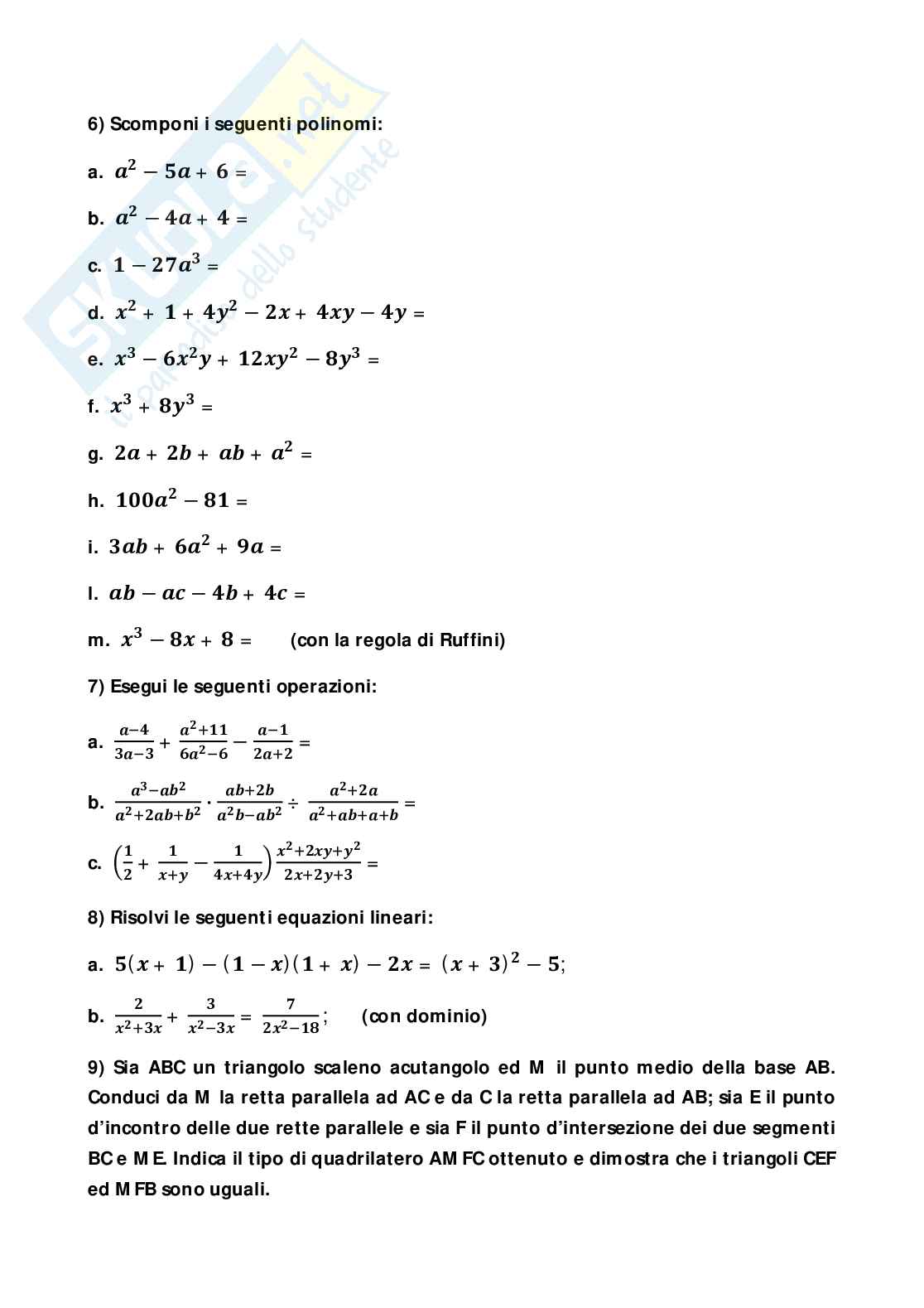 Prova di recupero, classe prima liceo scientifico, set 2009 Pag. 2