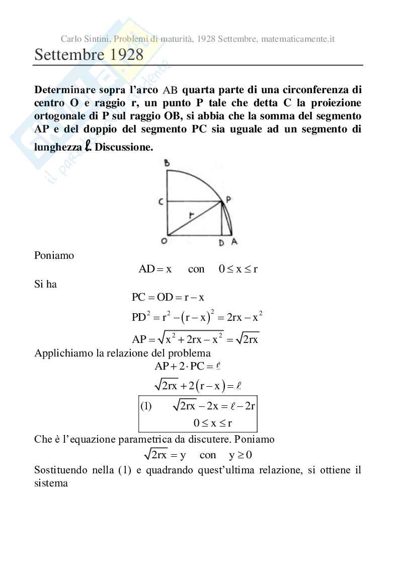 1928 Settembre - Maturità scientifica, prova di matematica Pag. 1