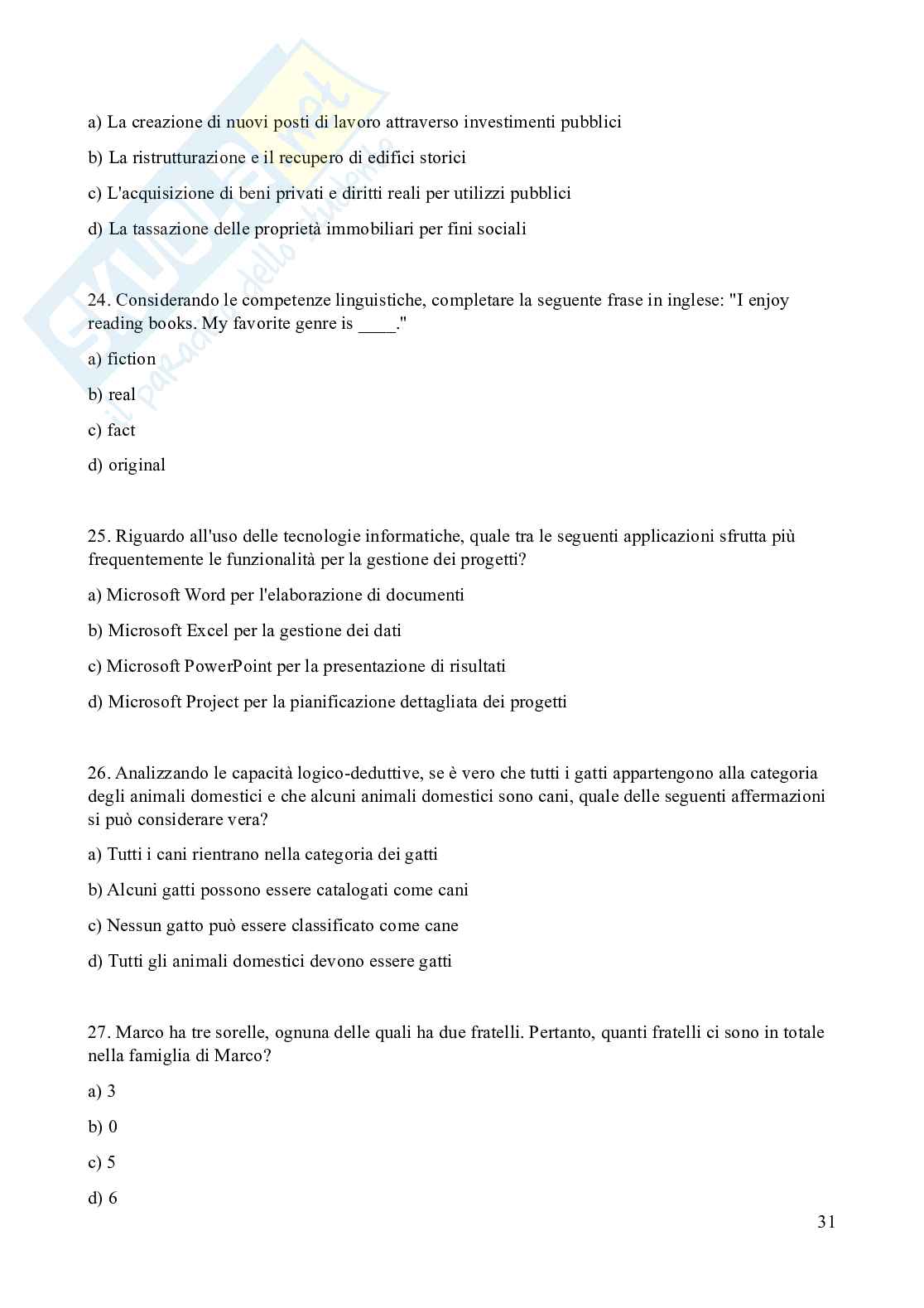 Esempio prova scritta Concorso RIPAM Coesione Sud 2200 posti - Specialista tecnico  - quiz quesiti  svolti con soluzione Pag. 31