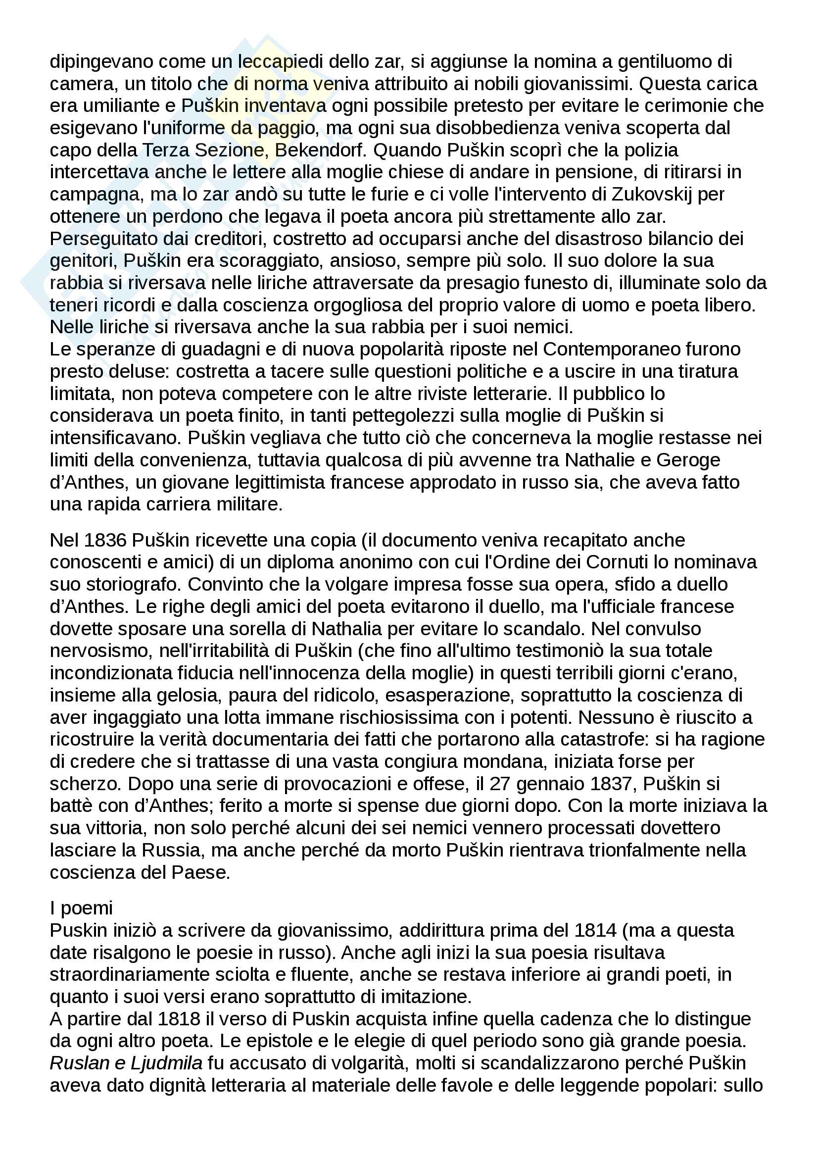 Appunti per esame di Letteratura Russa III, prof. Vitale, monografico su Puskin Pag. 6