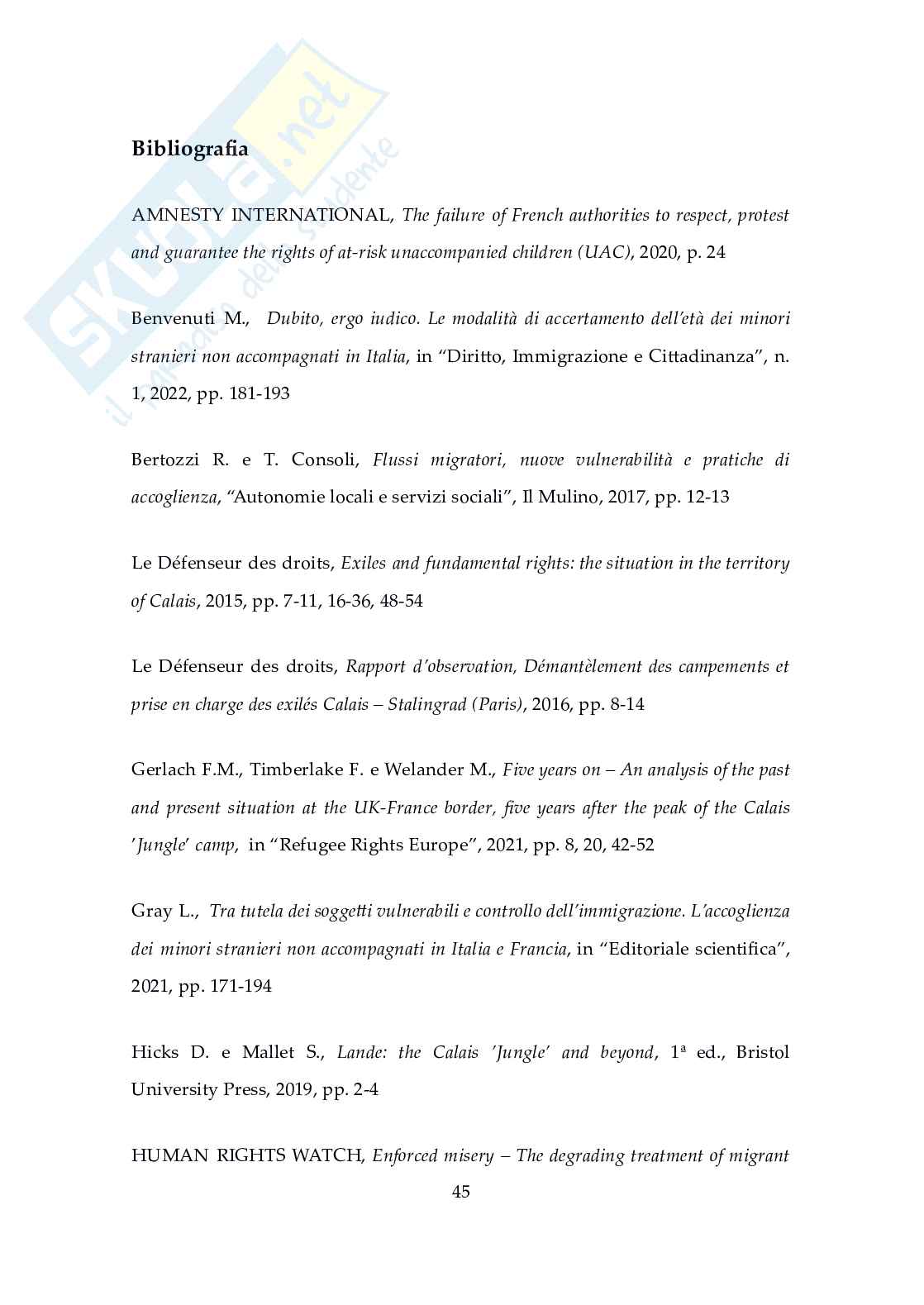 Minori stranieri non accompagnati con riguardo al caso Khan c. Francia relativo alla giungla di Calais Pag. 46