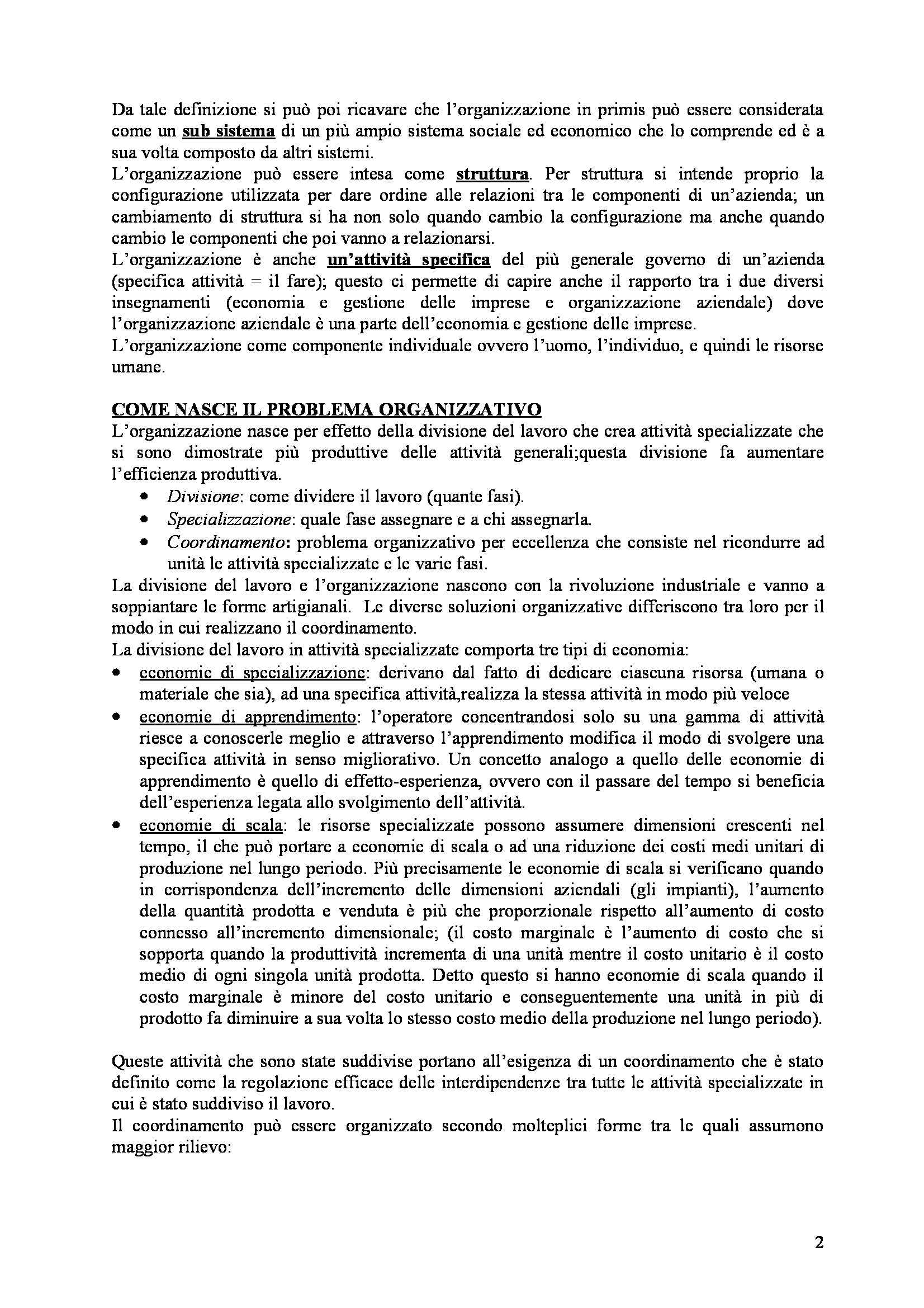 Riassunto esame Organizzazione Aziendale, prof. Campagnolo, libro consigliato Organizzazione Aziendale 1, Costa Pag. 2