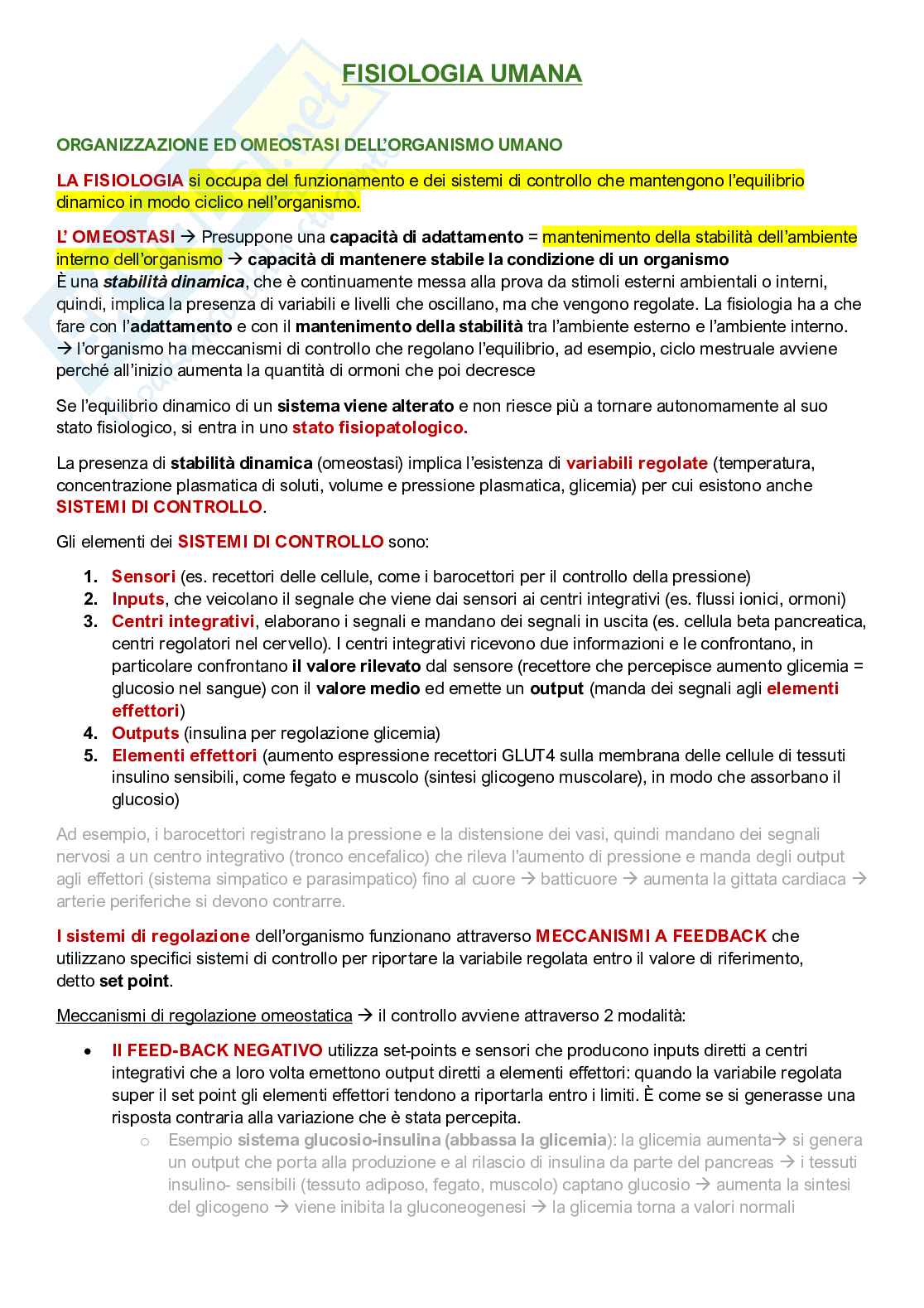 Fisiologia umana Pag. 1