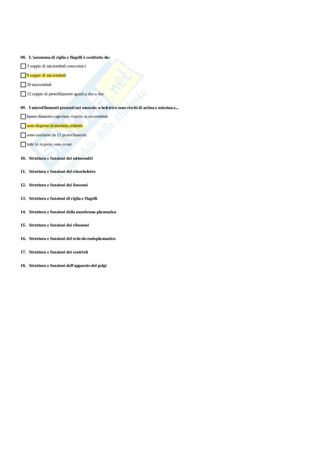 Paniere Anatomia comparata e citologia - Risposte multiple - aggiornato (2026) Pag. 6