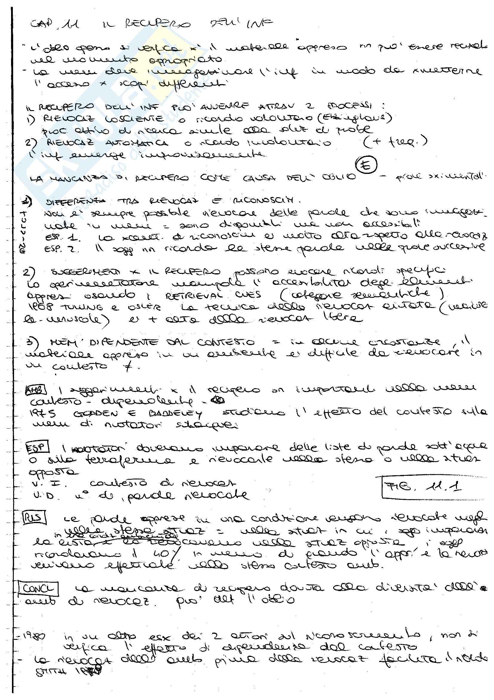 Psicologia dell'apprendimento e della memoria - Recupero dell'informazione Pag. 1