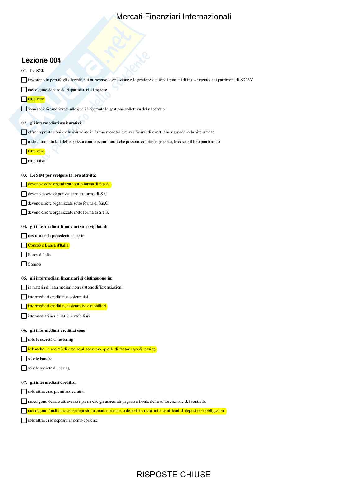 Mercati finanziari internazionali - Paniere compilato Pag. 11