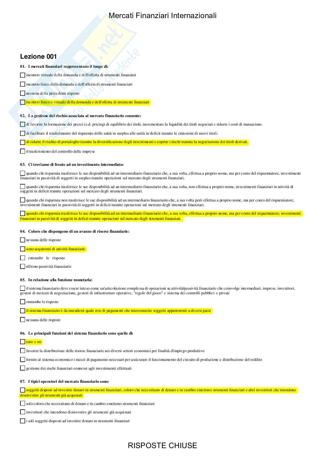 Mercati finanziari internazionali - Paniere compilato Pag. 2