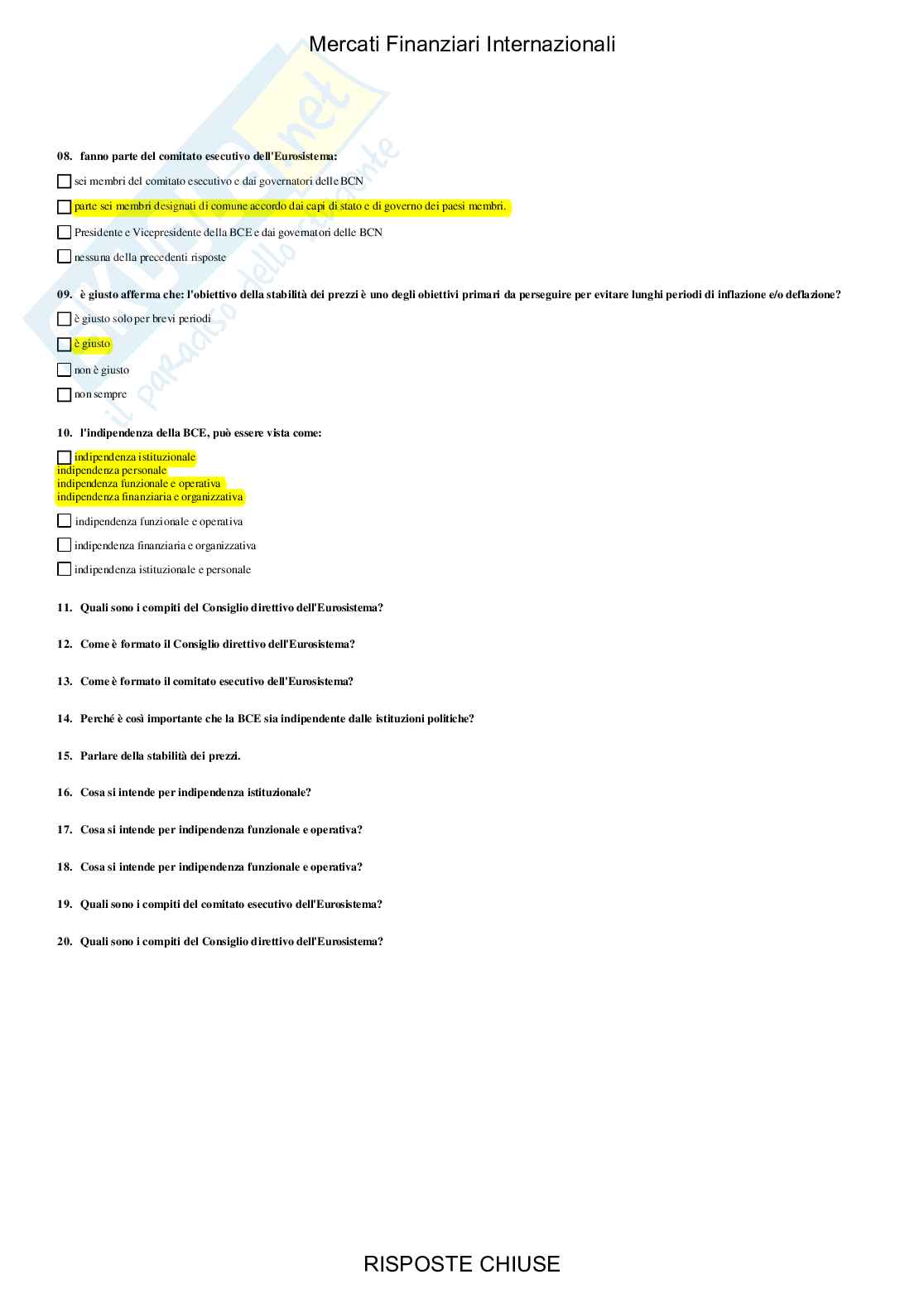 Mercati finanziari internazionali - Paniere compilato Pag. 21