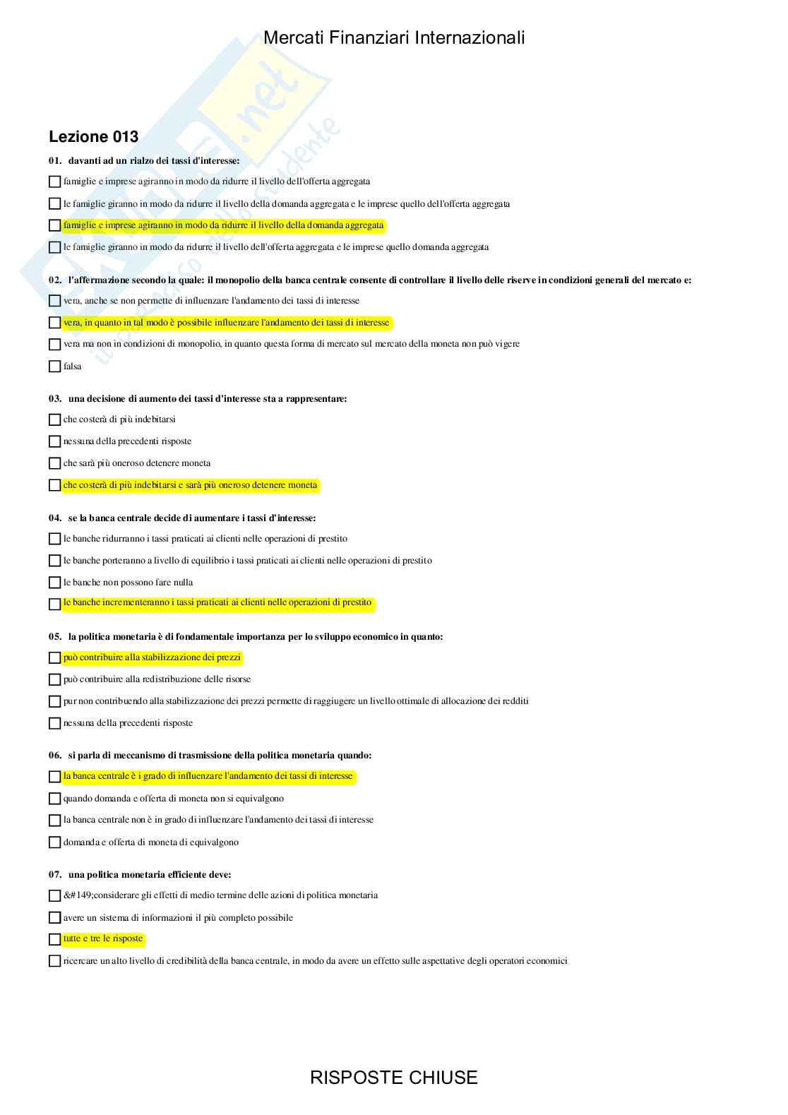 Mercati finanziari internazionali - Paniere compilato Pag. 26