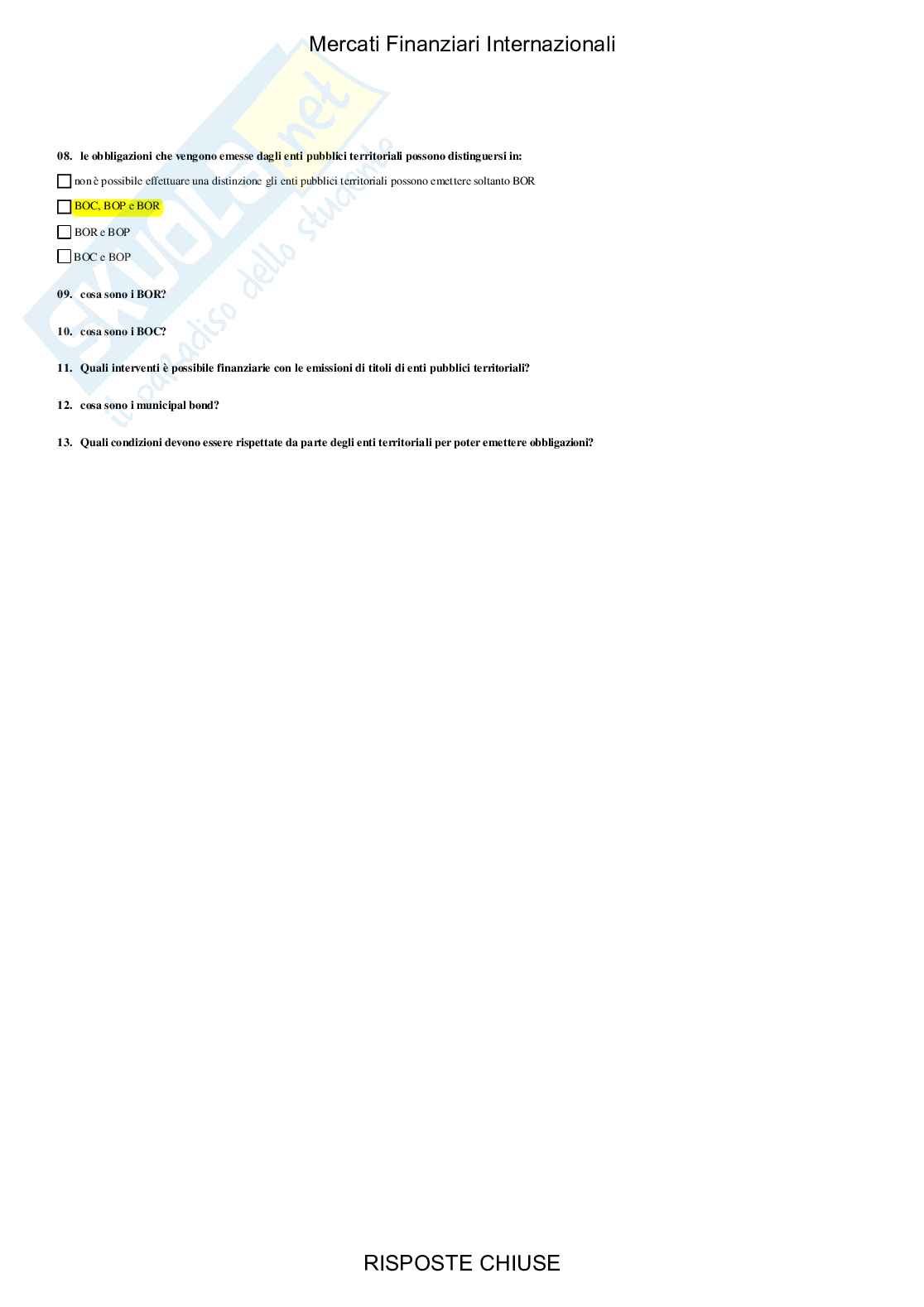 Mercati finanziari internazionali - Paniere compilato Pag. 36