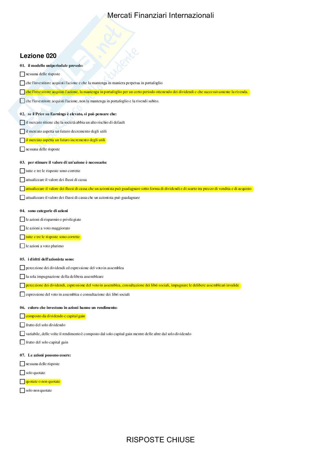 Mercati finanziari internazionali - Paniere compilato Pag. 41