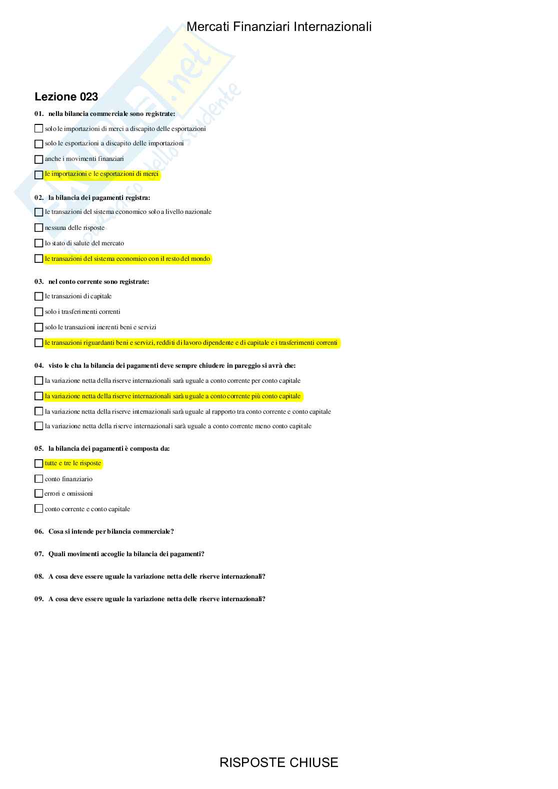 Mercati finanziari internazionali - Paniere compilato Pag. 46