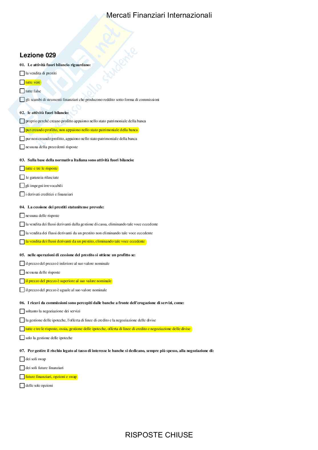 Mercati finanziari internazionali - Paniere compilato Pag. 56