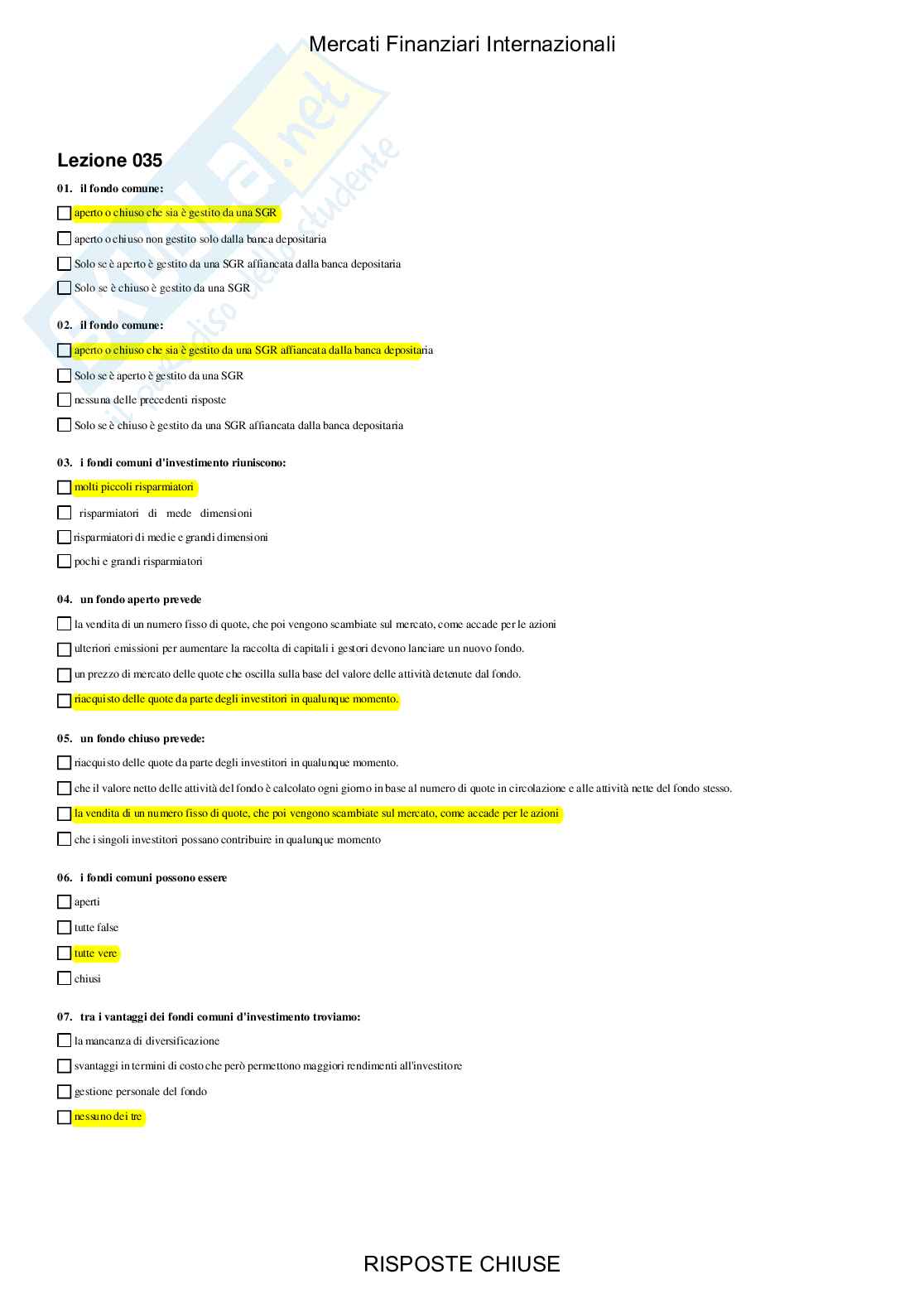 Mercati finanziari internazionali - Paniere compilato Pag. 66