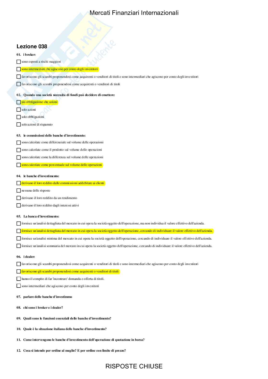 Mercati finanziari internazionali - Paniere compilato Pag. 71