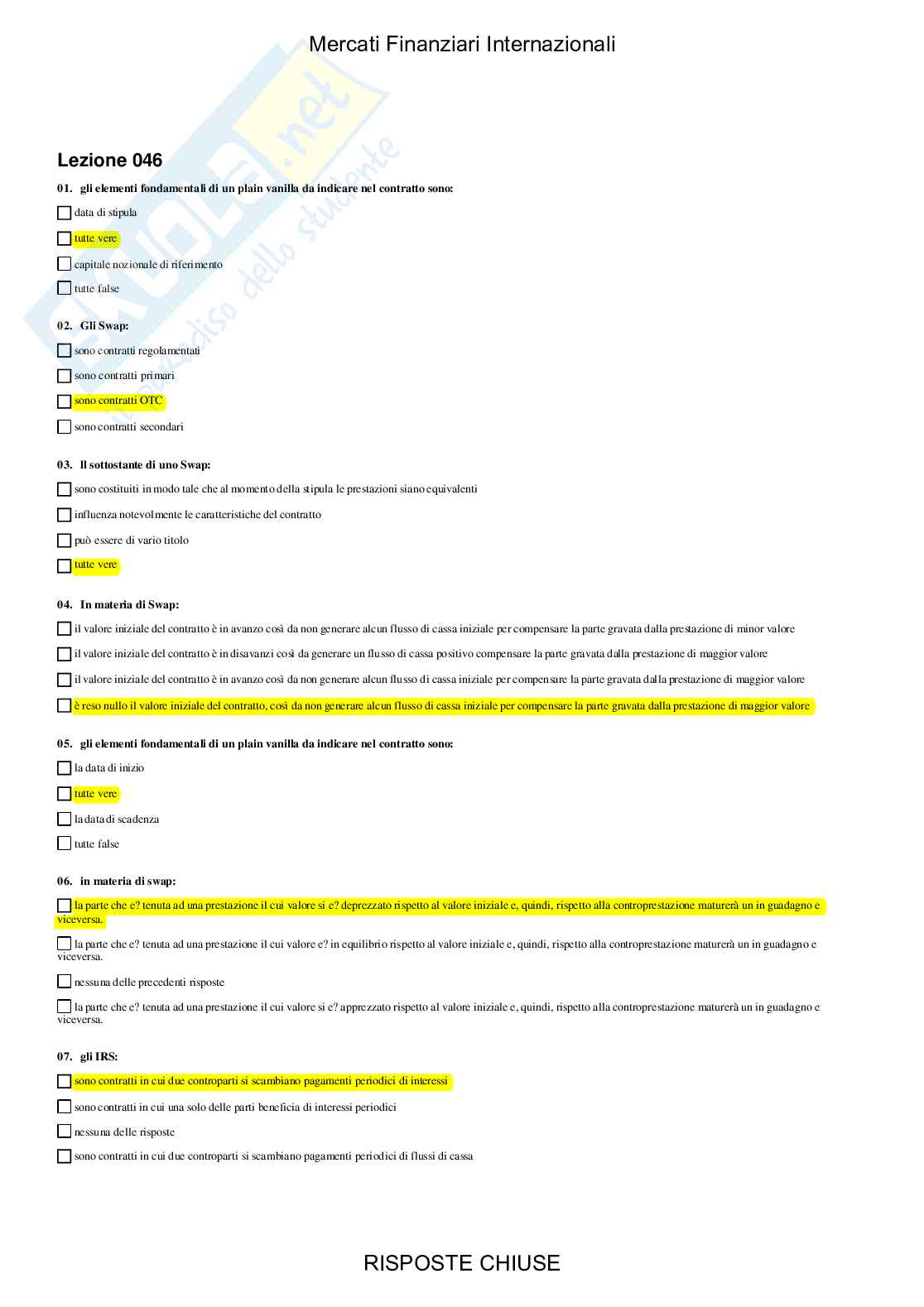 Mercati finanziari internazionali - Paniere compilato Pag. 86