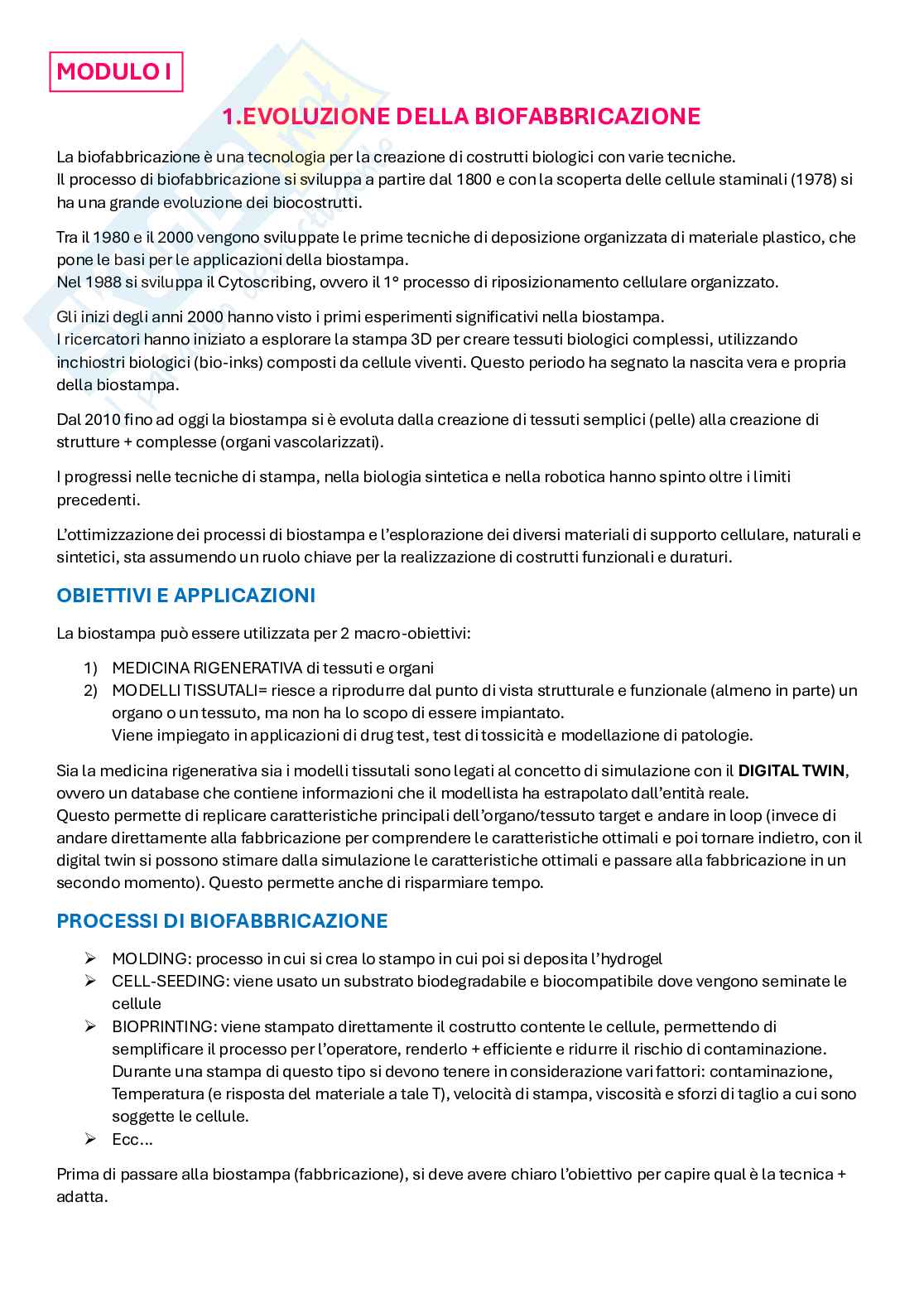 Appunti Biofabbricazione e Bioprinting Pag. 1