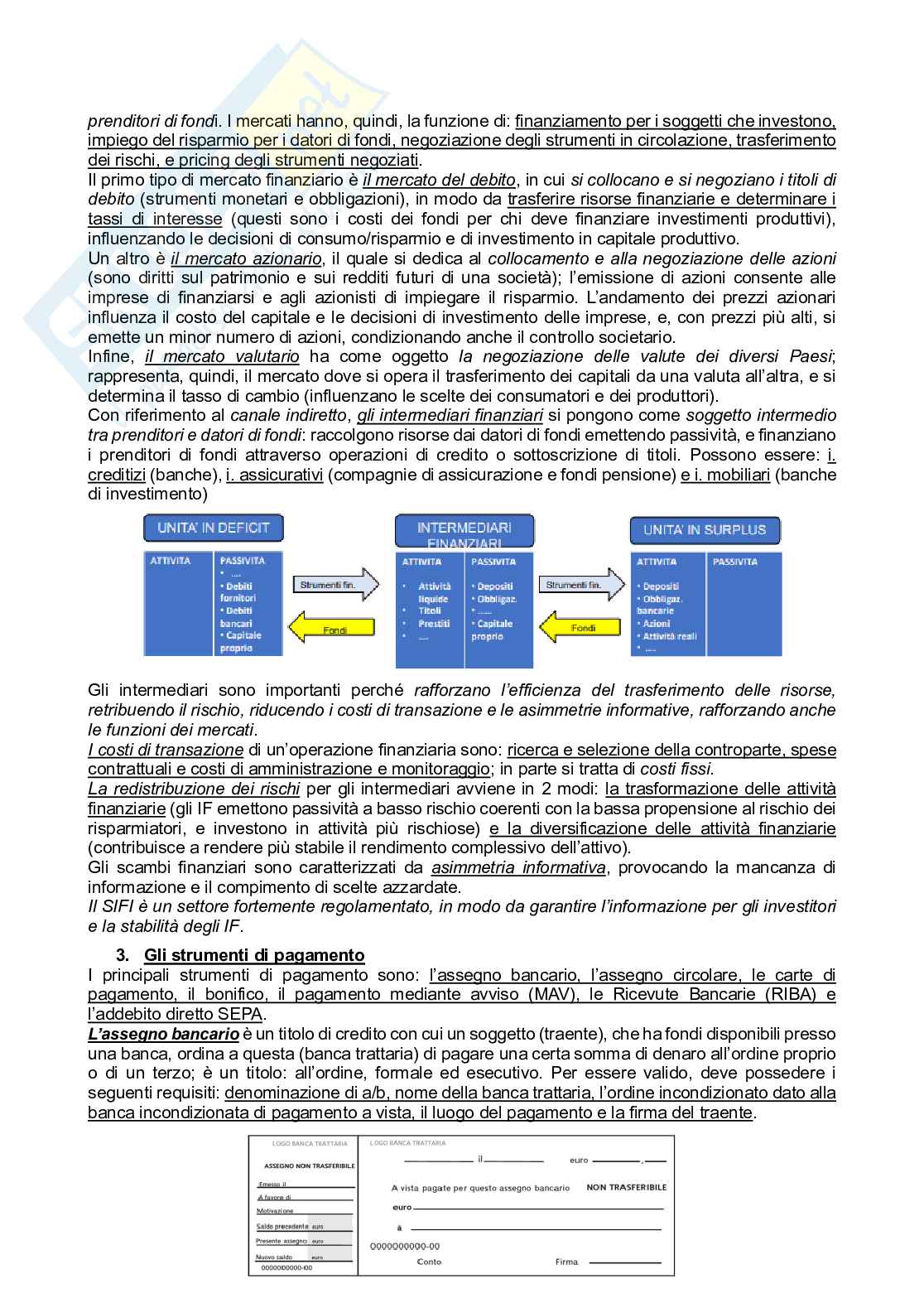 Riassunto esame Sistemi e strumenti finanziari, Prof. Pellegrini Laura, libro consigliato Sistemi e strumenti finanziari, Geranio Pag. 2