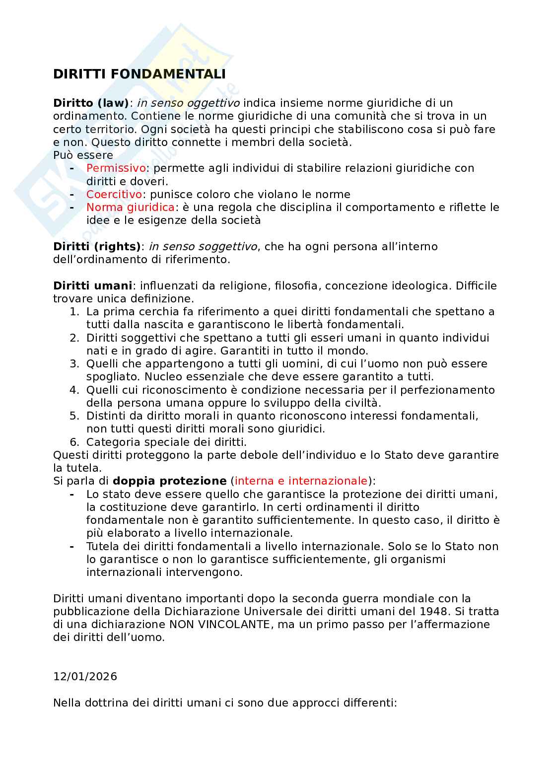 Appunti corso di Diritti fondamentali  Pag. 1