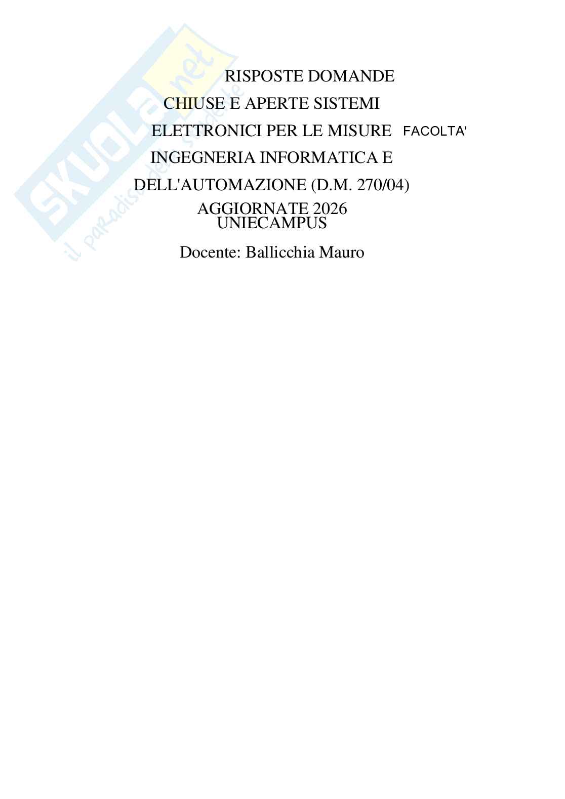 Risposte domande chiuse e aperte sistemi elettronici per le misure aggiornate 2026  Pag. 1