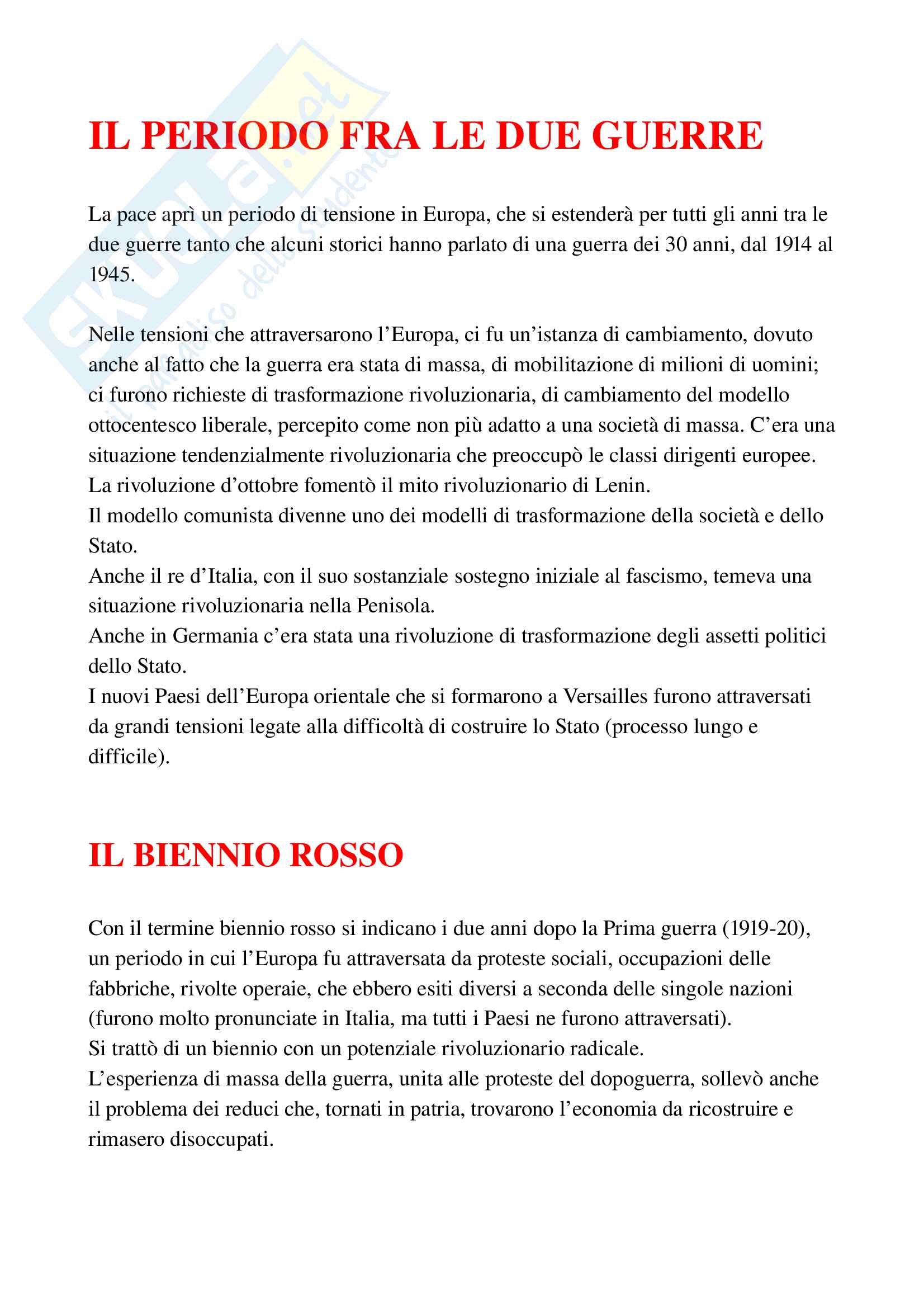 Il periodo fra le due guerre e il fascismo Pag. 1
