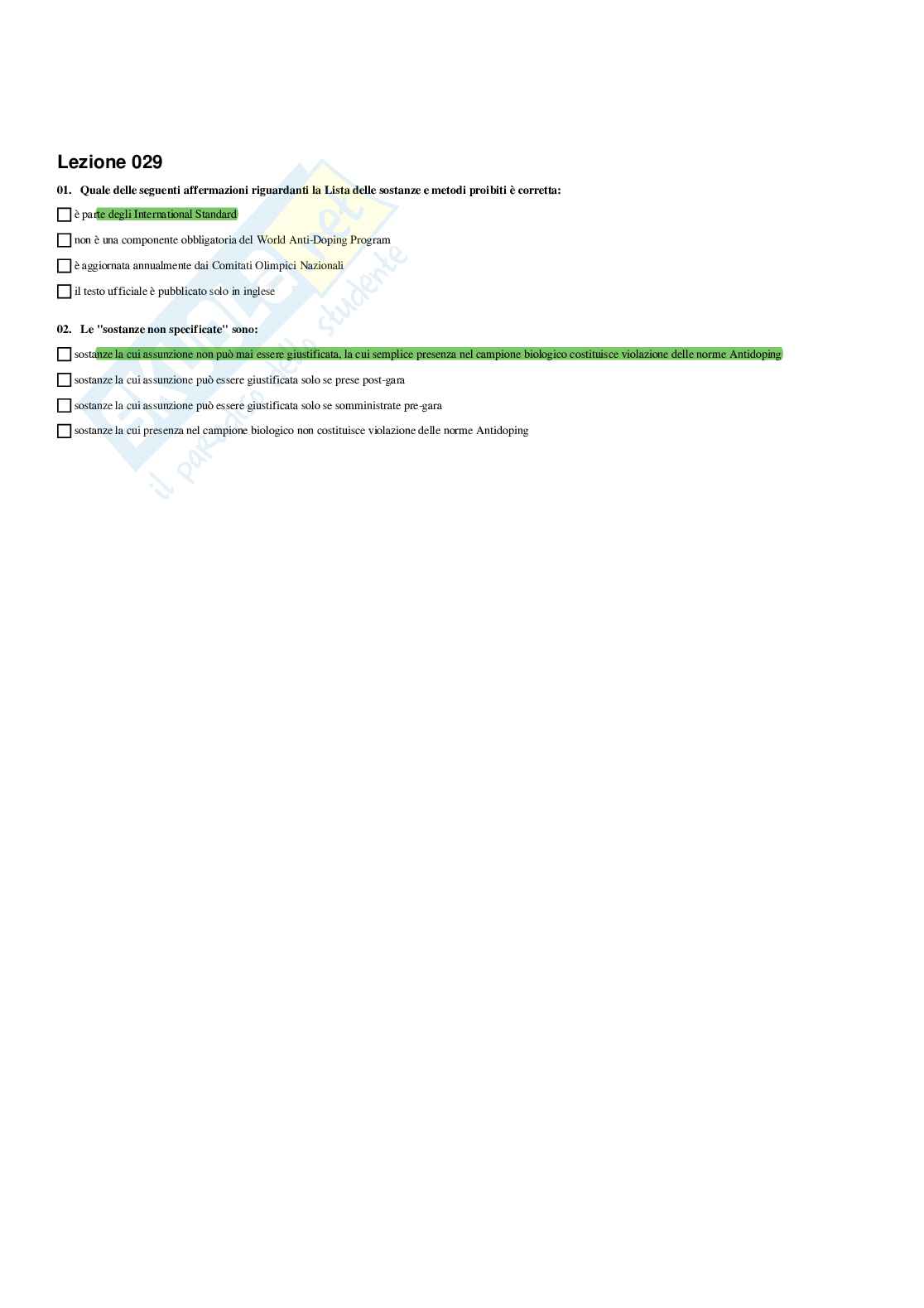 Paniere Farmaci e doping (2026) - Risposte multiple corrette Pag. 31