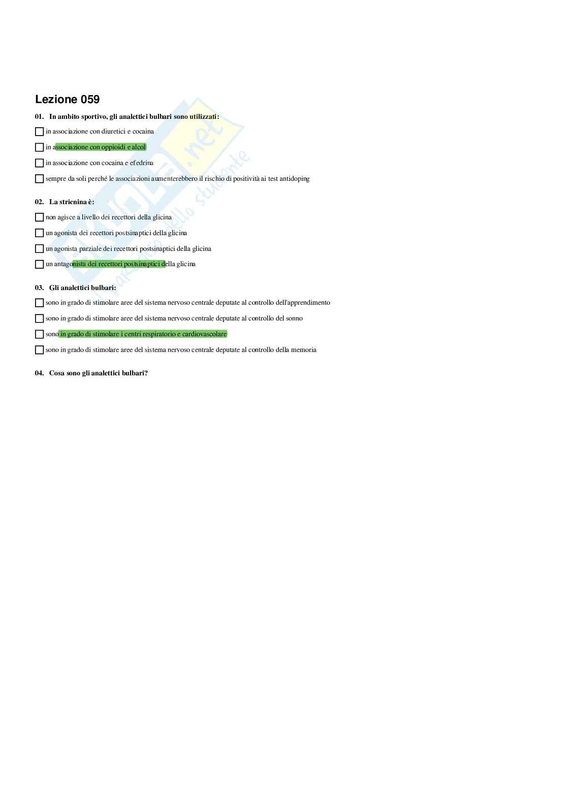 Paniere Farmaci e doping (2026) - Risposte multiple corrette Pag. 61