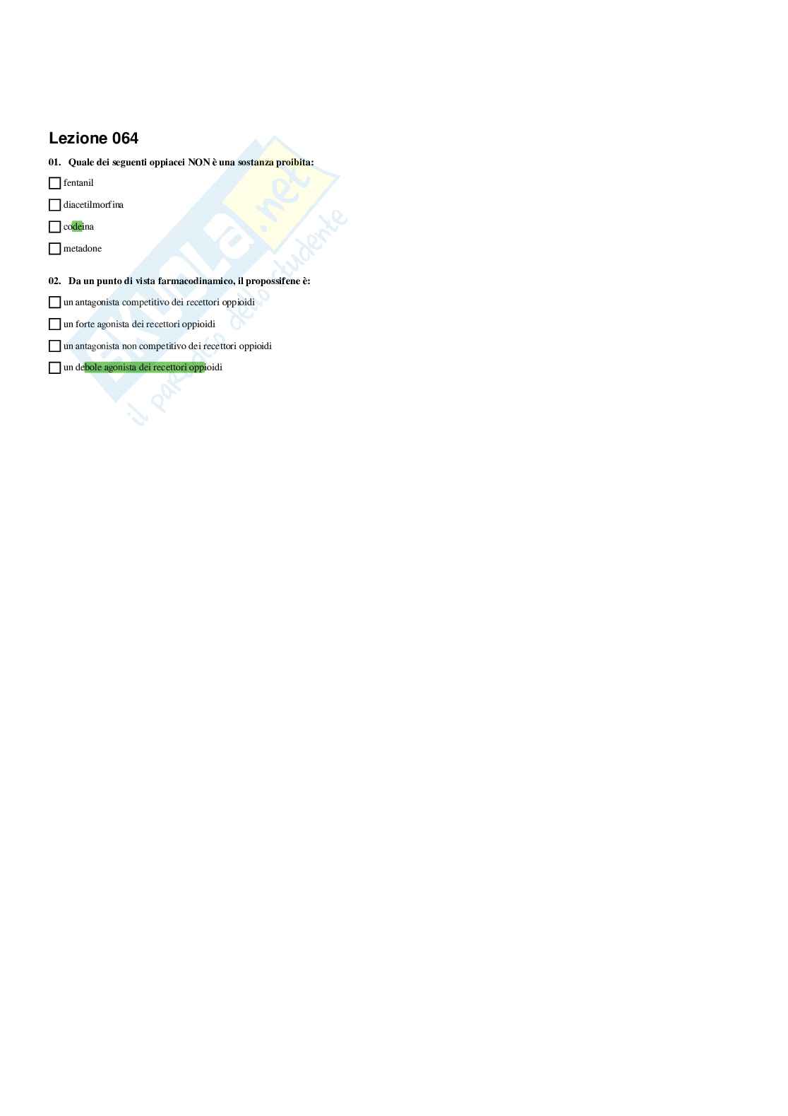Paniere Farmaci e doping (2026) - Risposte multiple corrette Pag. 66
