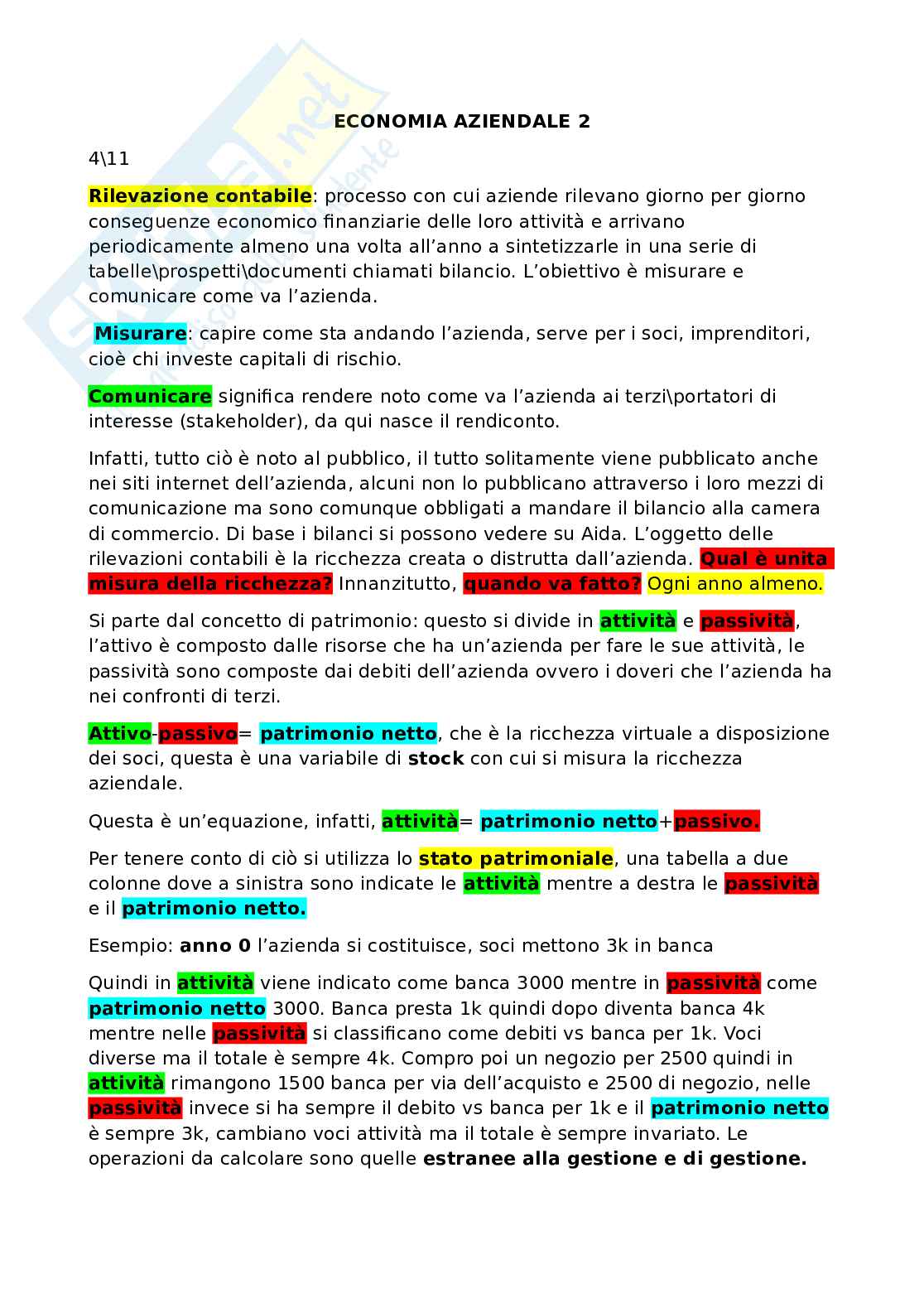 Economia aziendale - Secondo parziale Pag. 1