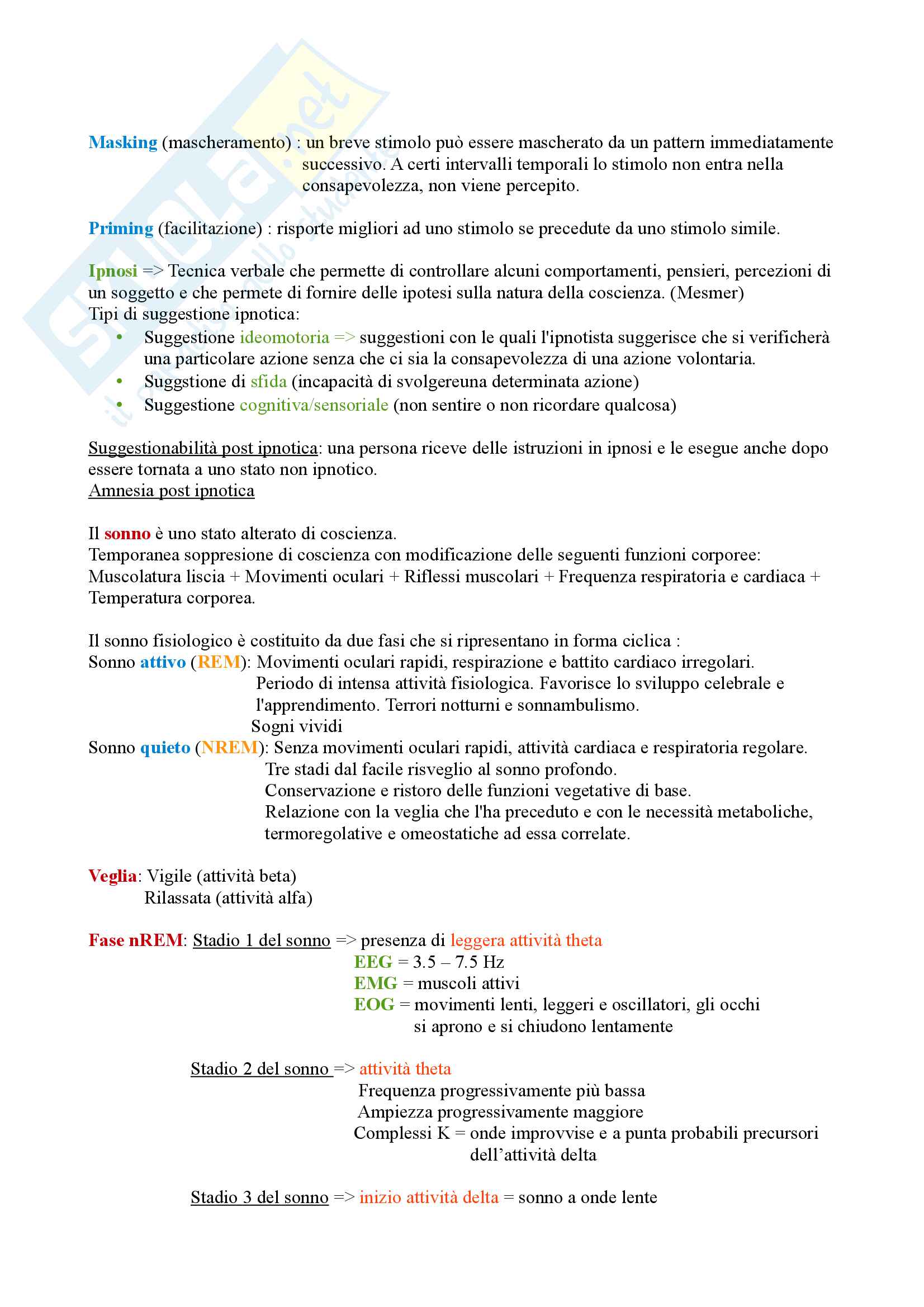 Psicologia dei processi cognitivi: attenzione e coscienza, intelligenza, lingue linguaggio e comunicazione, il pensiero e la soluzione dei problemi, stile di vita stress e salute Pag. 2