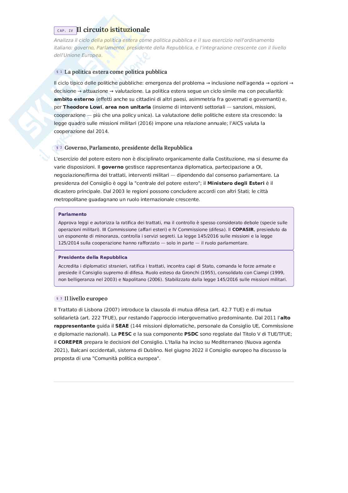 Riassunto esame Relazioni internazionali, Prof. Calossi Enrico, libro consigliato Manuale di politica estera italiana, Diodato, Marchetti Pag. 6