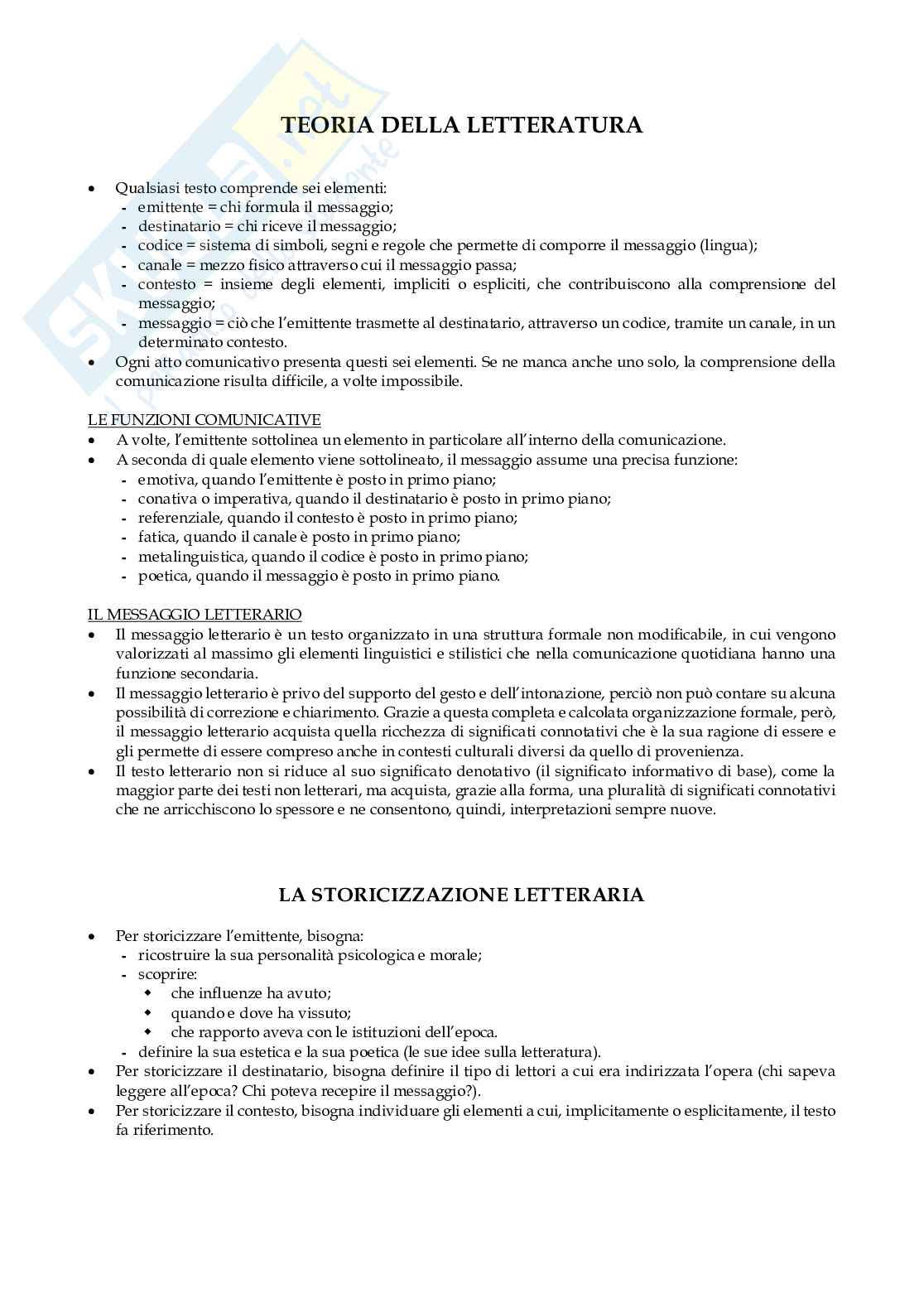 Appunti del corso di Letteratura Italiana   Pag. 1